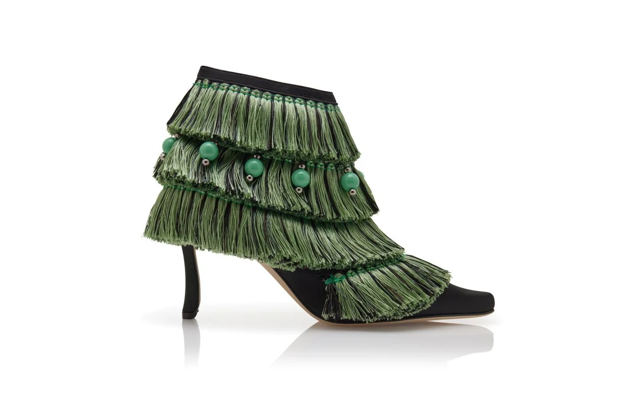 Black and Green Satin Ankle Boots - 1