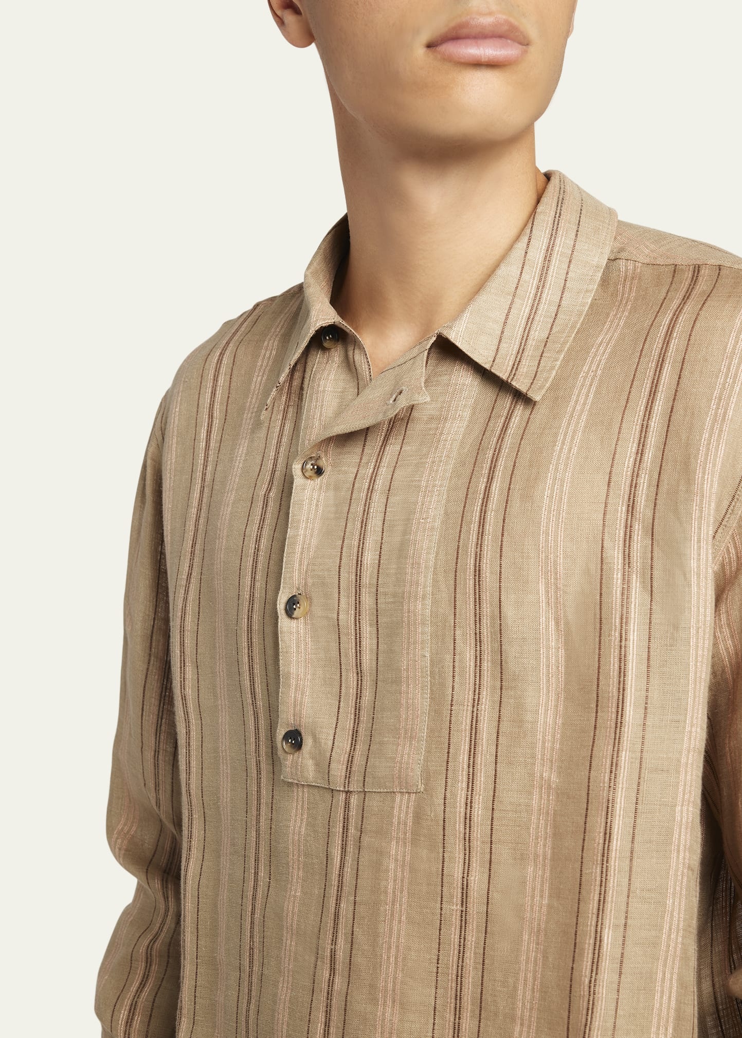 Men's Shinano Stripe Linen Casual Button-Down Shirt - 5