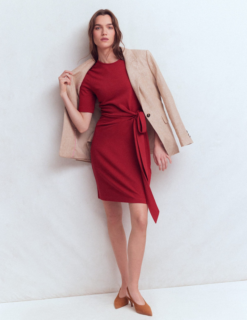 Zinnia Tie Jersey Short Dress-Rich Chestnut 6
