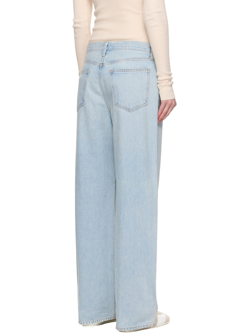 Blue Wide Low Slung Jeans - 3
