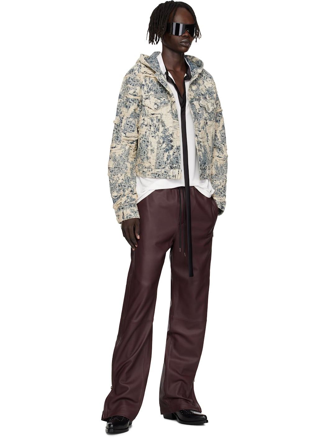 Burgundy Regular Fit Leather Pants - 4