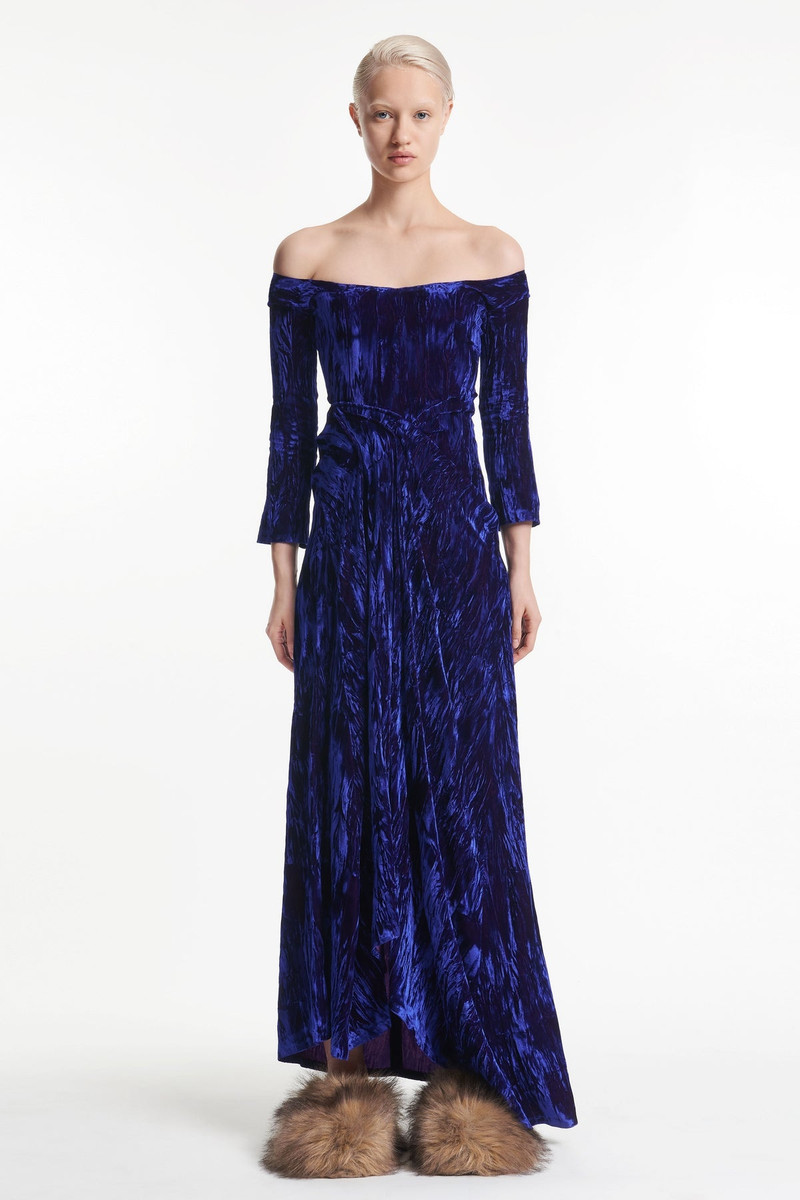 DRAPED OFF SHOULDER DRESS PURPLE - EXCLUSIVE 1