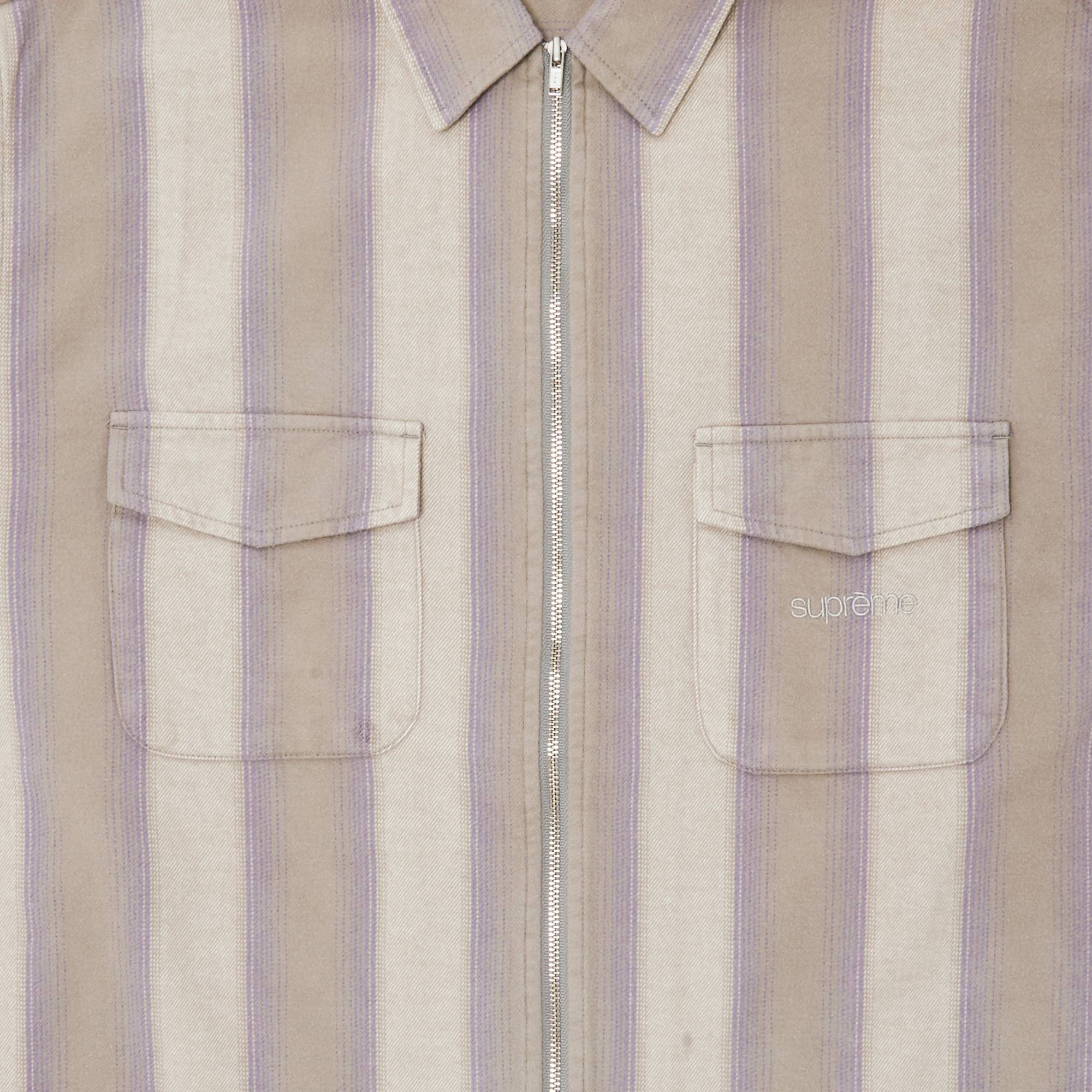 Supreme Stripe Flannel Zip Up Shirt 'Grey' - 3