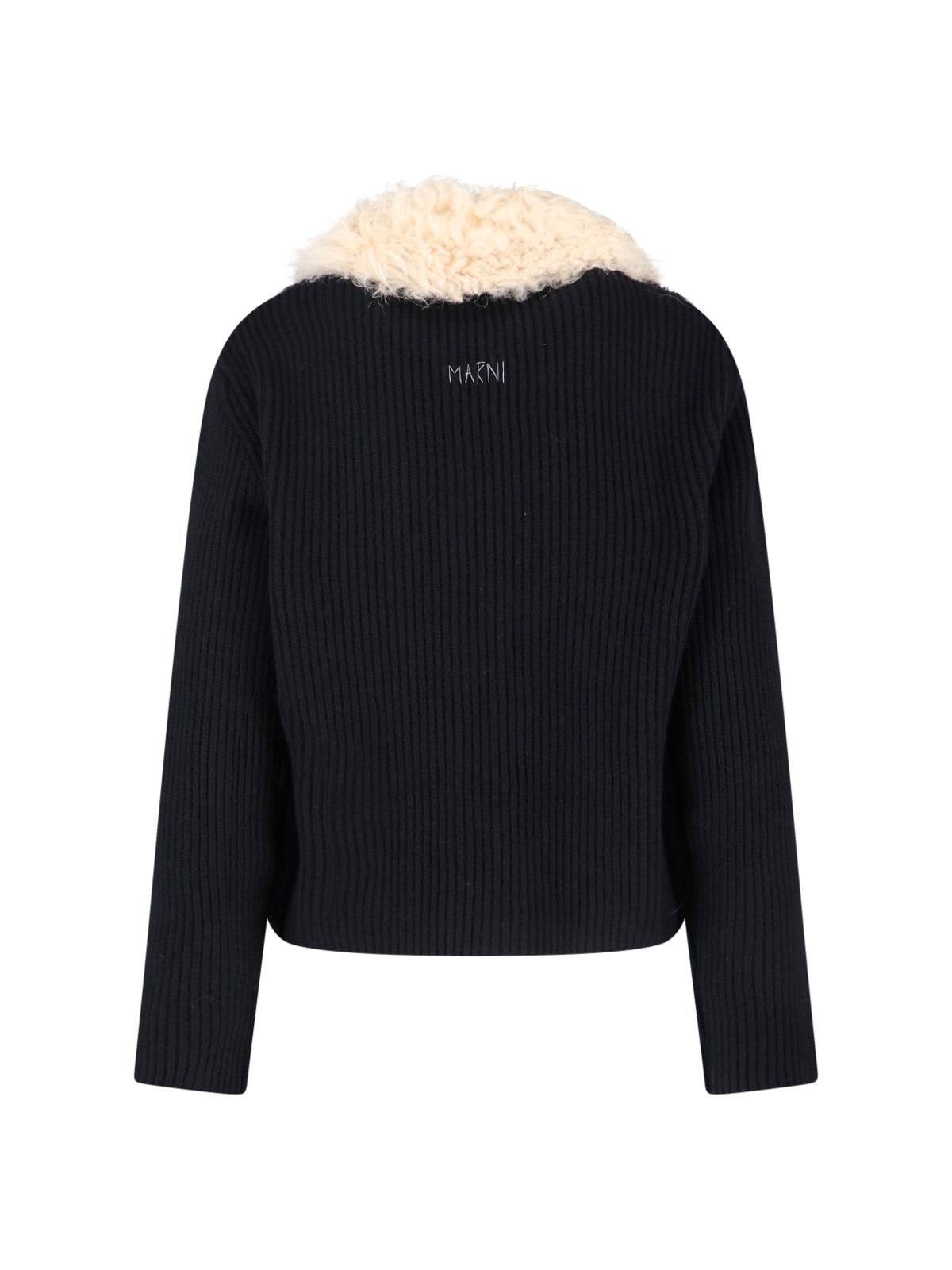 CARDIGAN WITH SHEEPSKIN COLLAR - 2