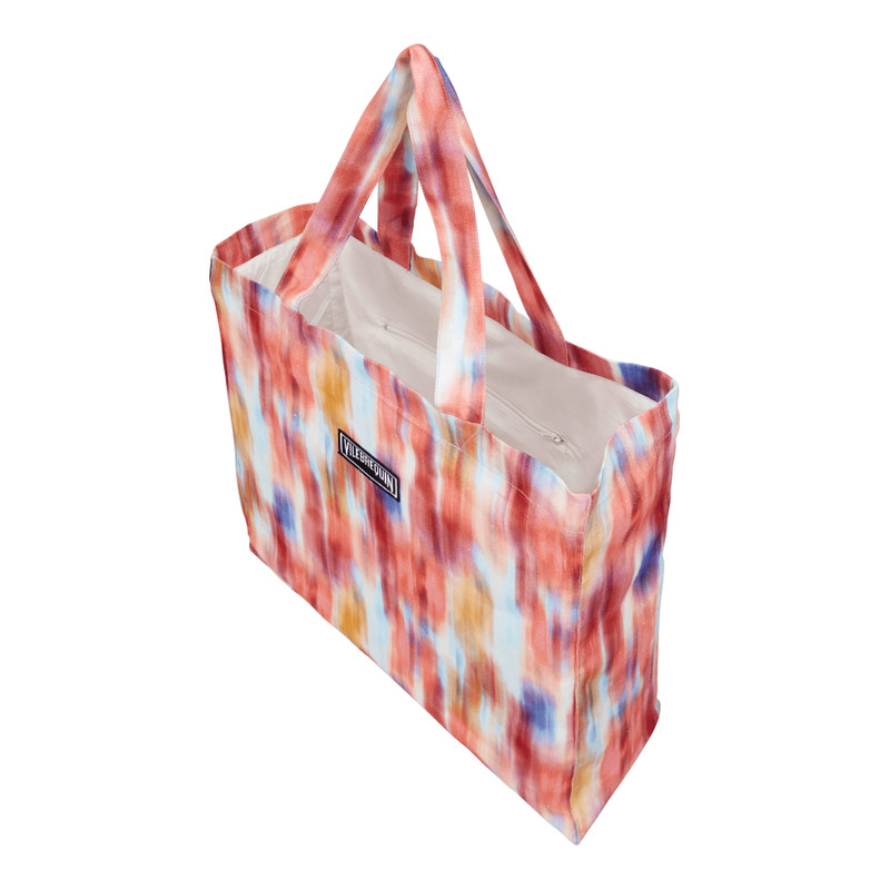 Unisex Linen Beach Bag Ikat Flowers 4
