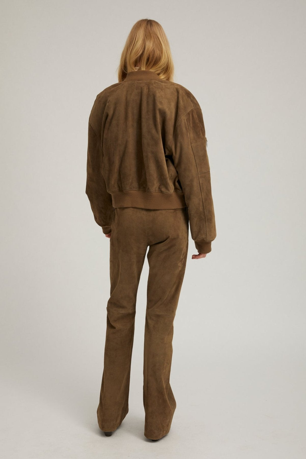 OLIVE SUEDE STRAIGHT LEG PANTS - 5