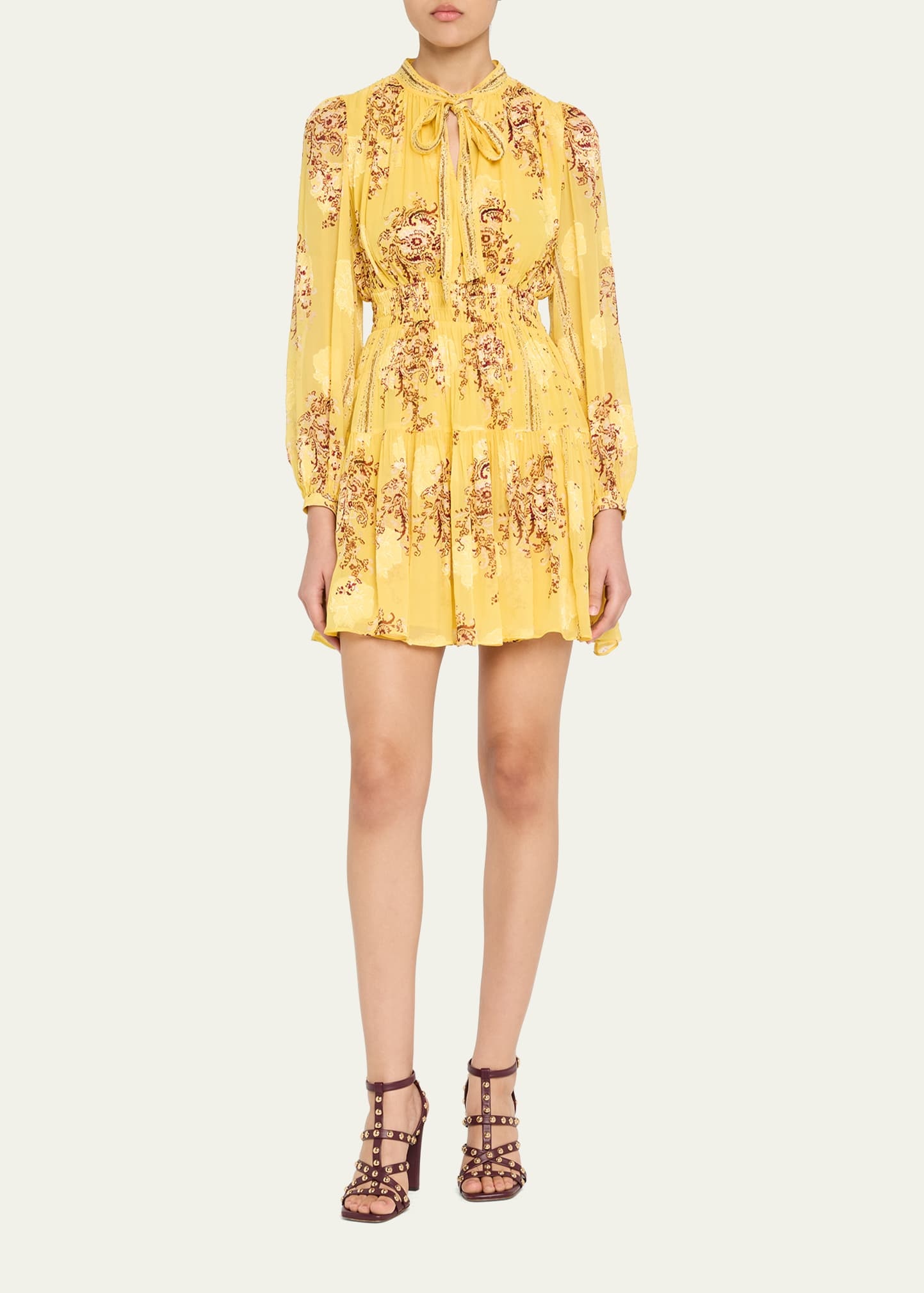 Maris Necktie Long-Sleeve Mini Dress - 2