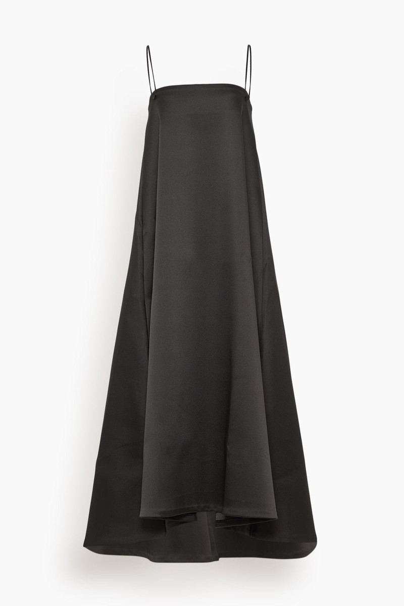 Evening Satin Strap Dress in Black - 1
