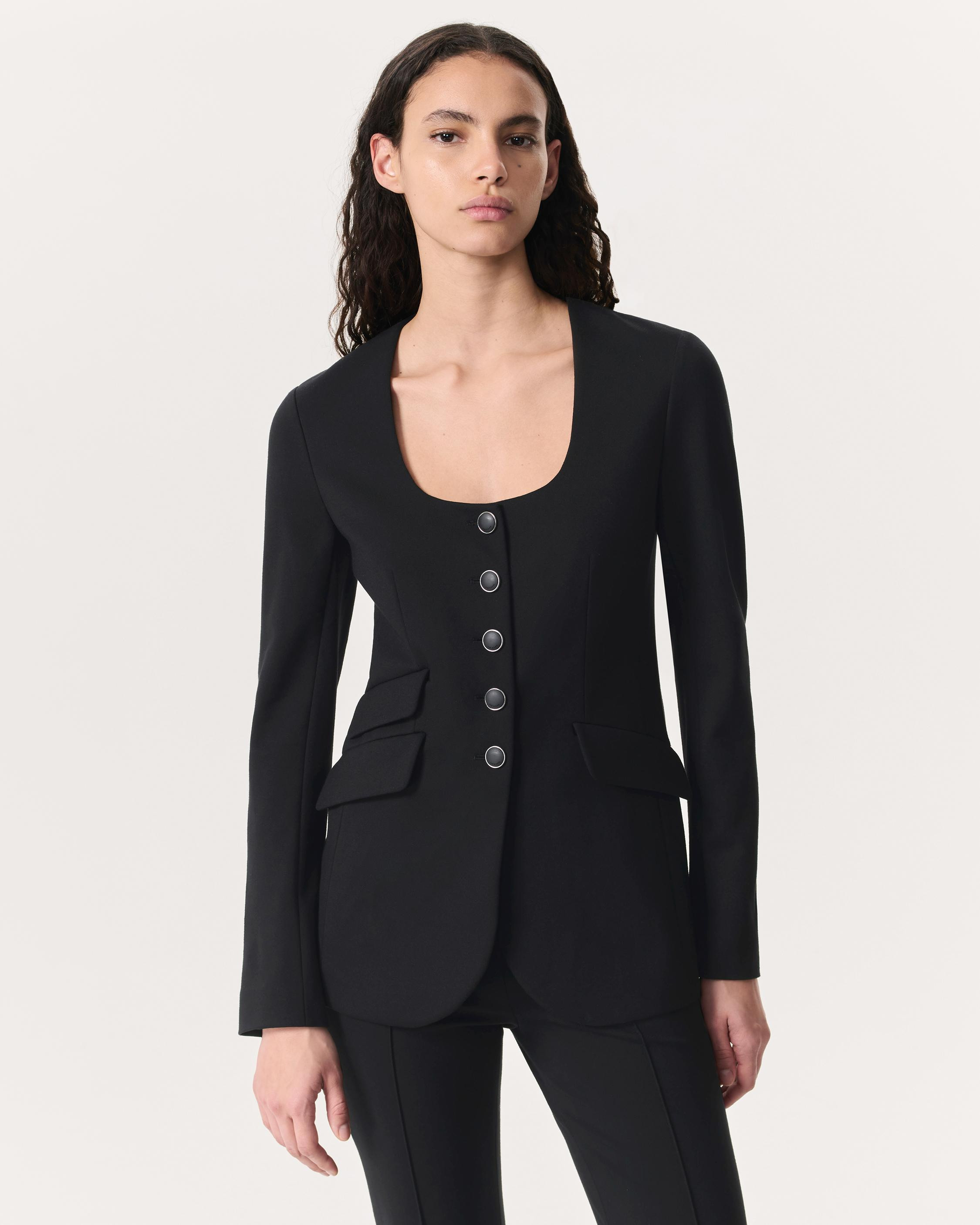 Roslyn Ponte Scoop-Neck Blazer - 2