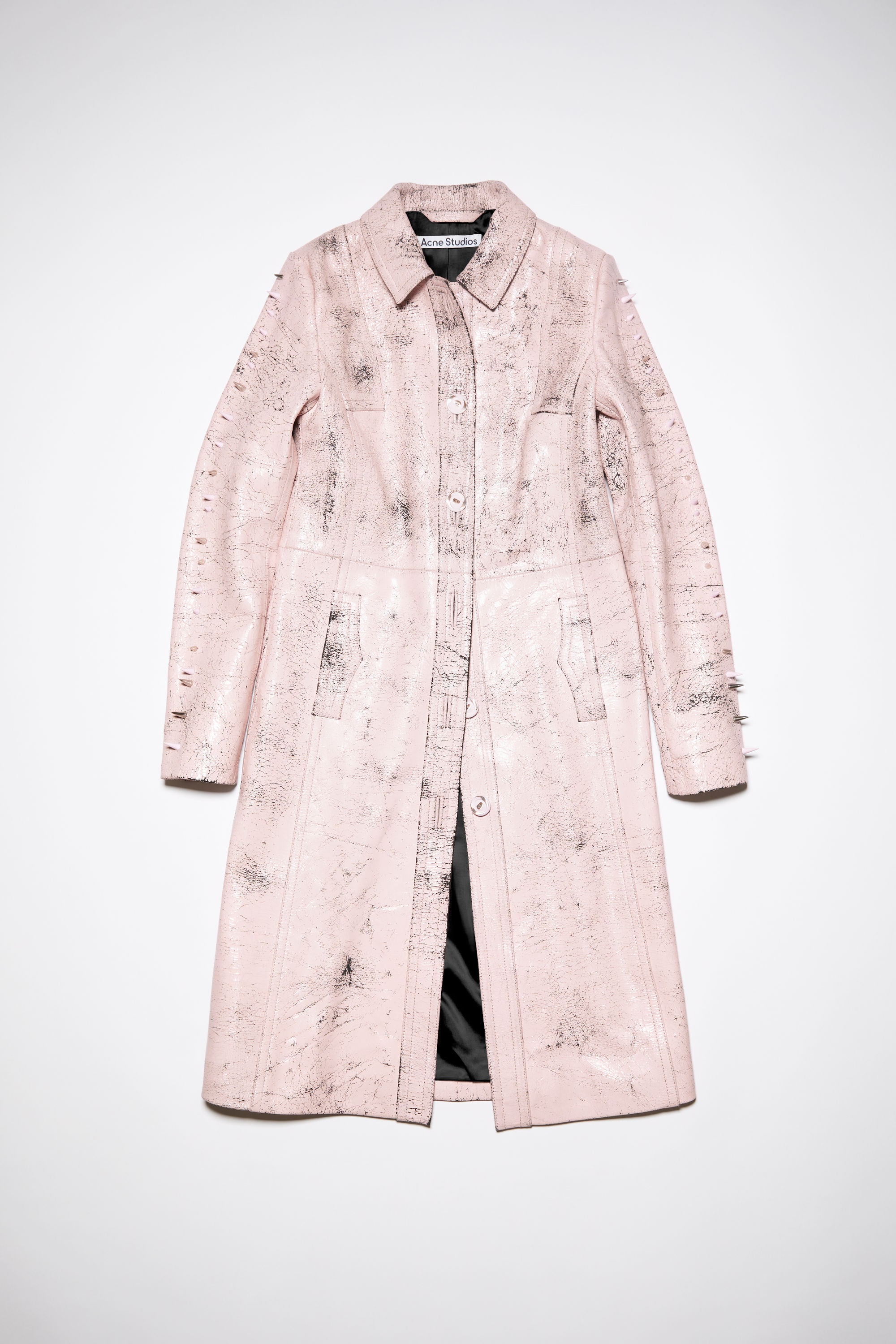 Leather single-breasted spike coat - Light pink - 6
