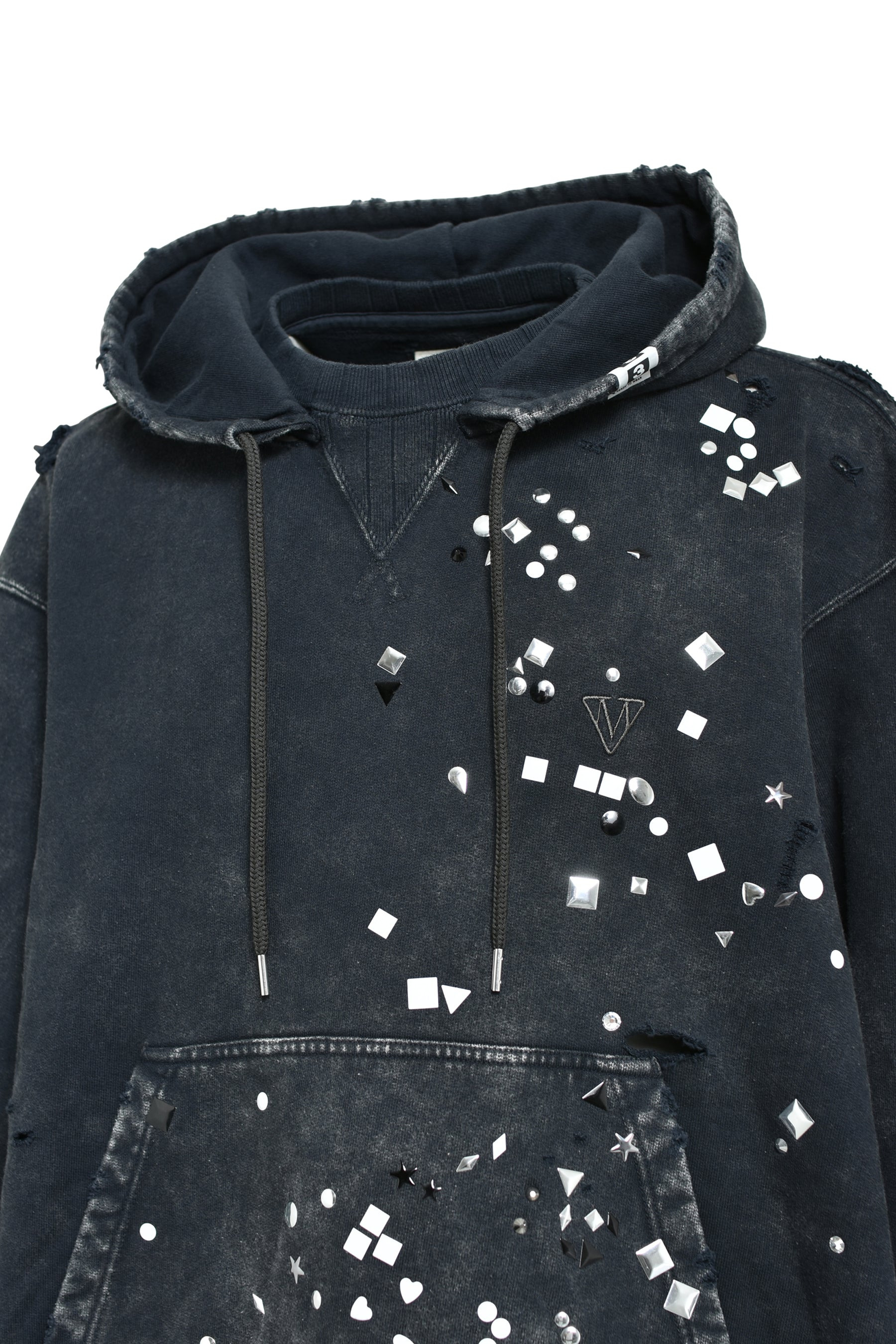 EMBELLISHED BLEACHED HOODIE / BLK - 9