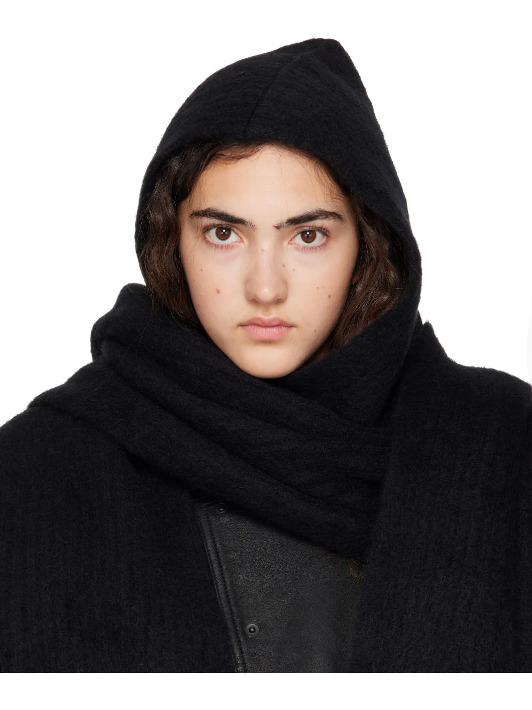 Black Hooded Alpaca Scarf - 1
