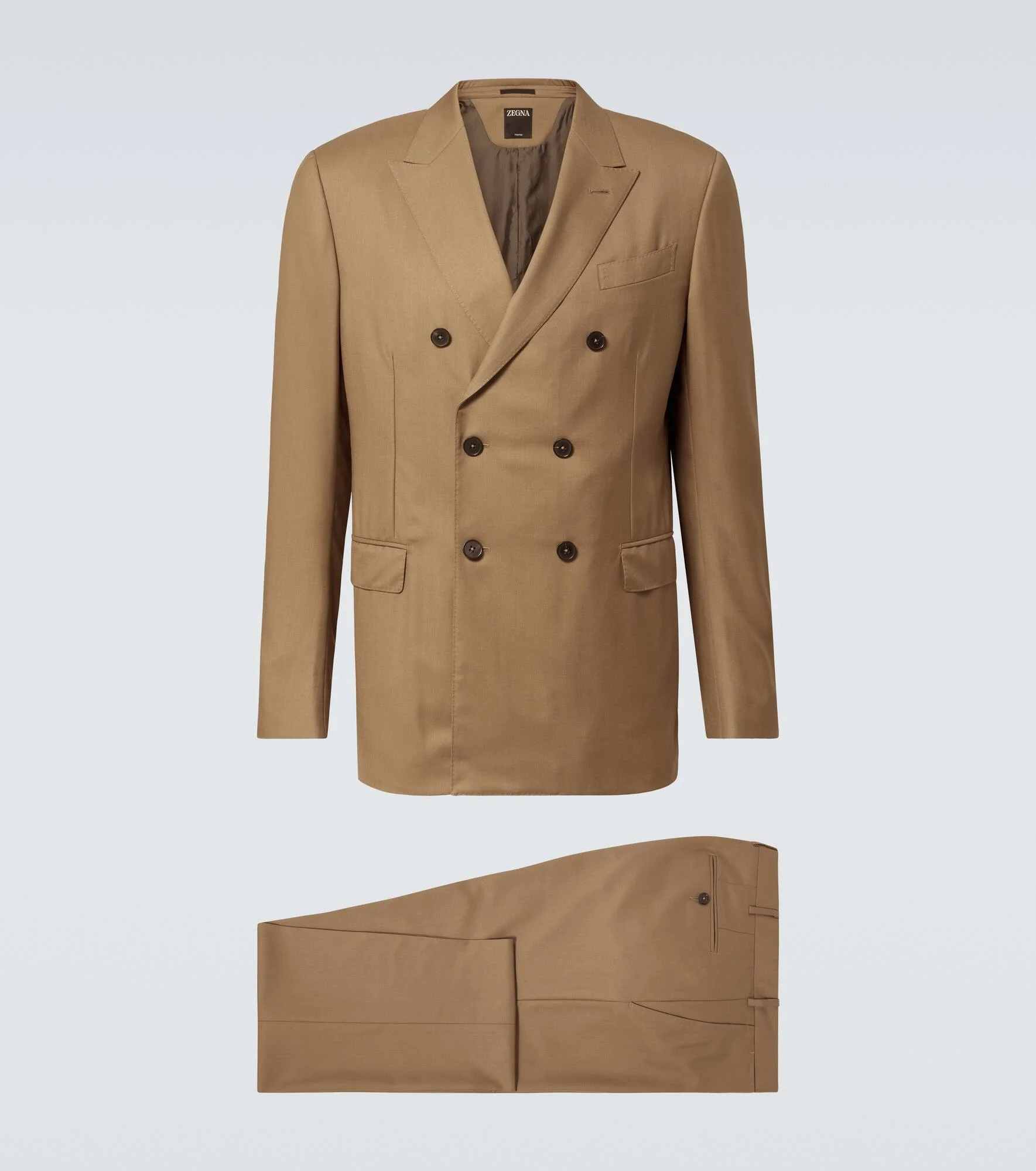 Double-breasted wool twill suit - 1