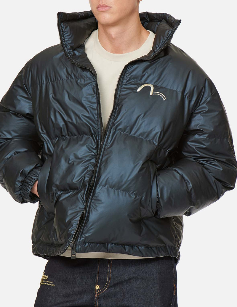 Logo and Slogan Embroidered Metallic Padded Jacket 4