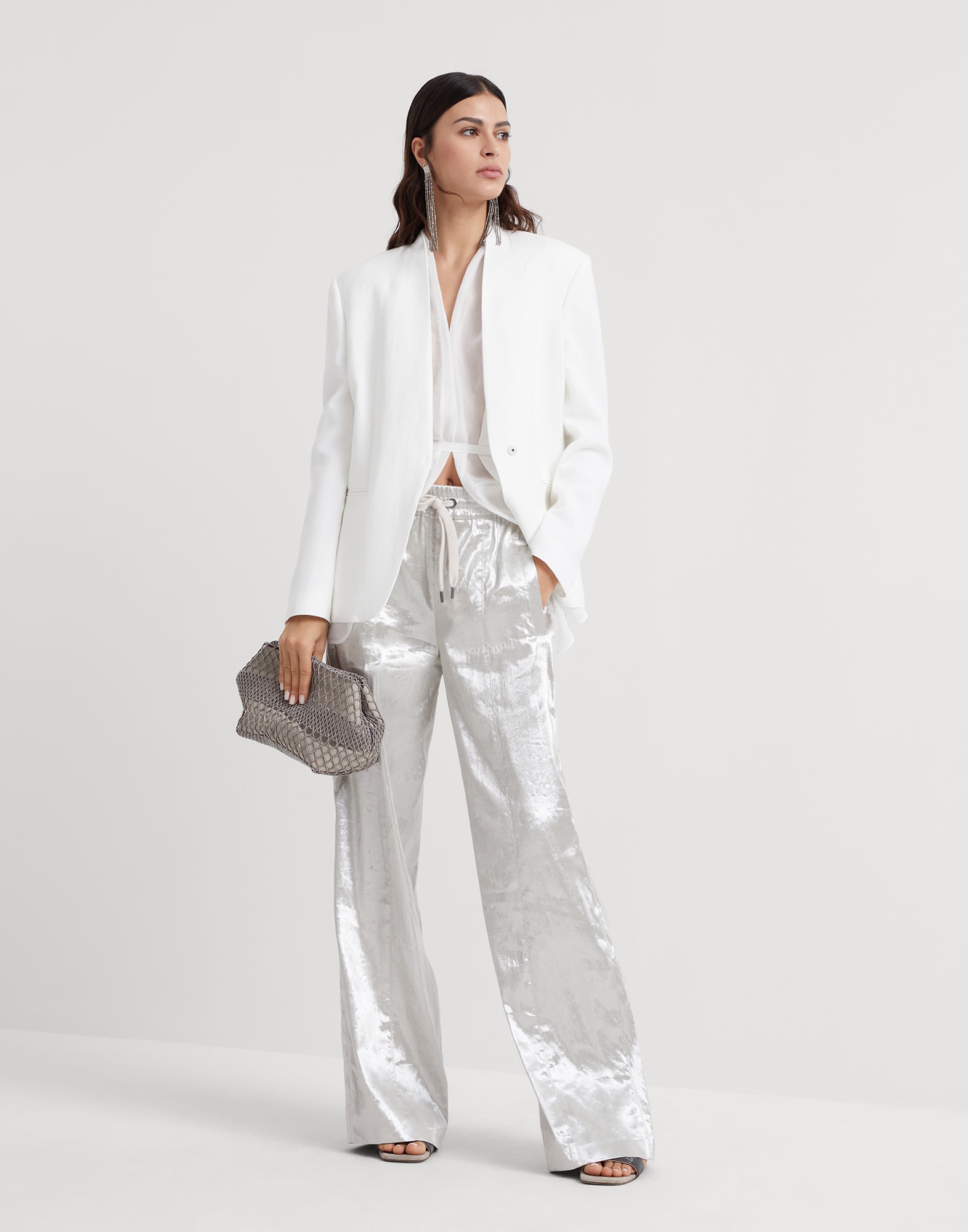 Sparkling linen gabardine loose track trousers - 4