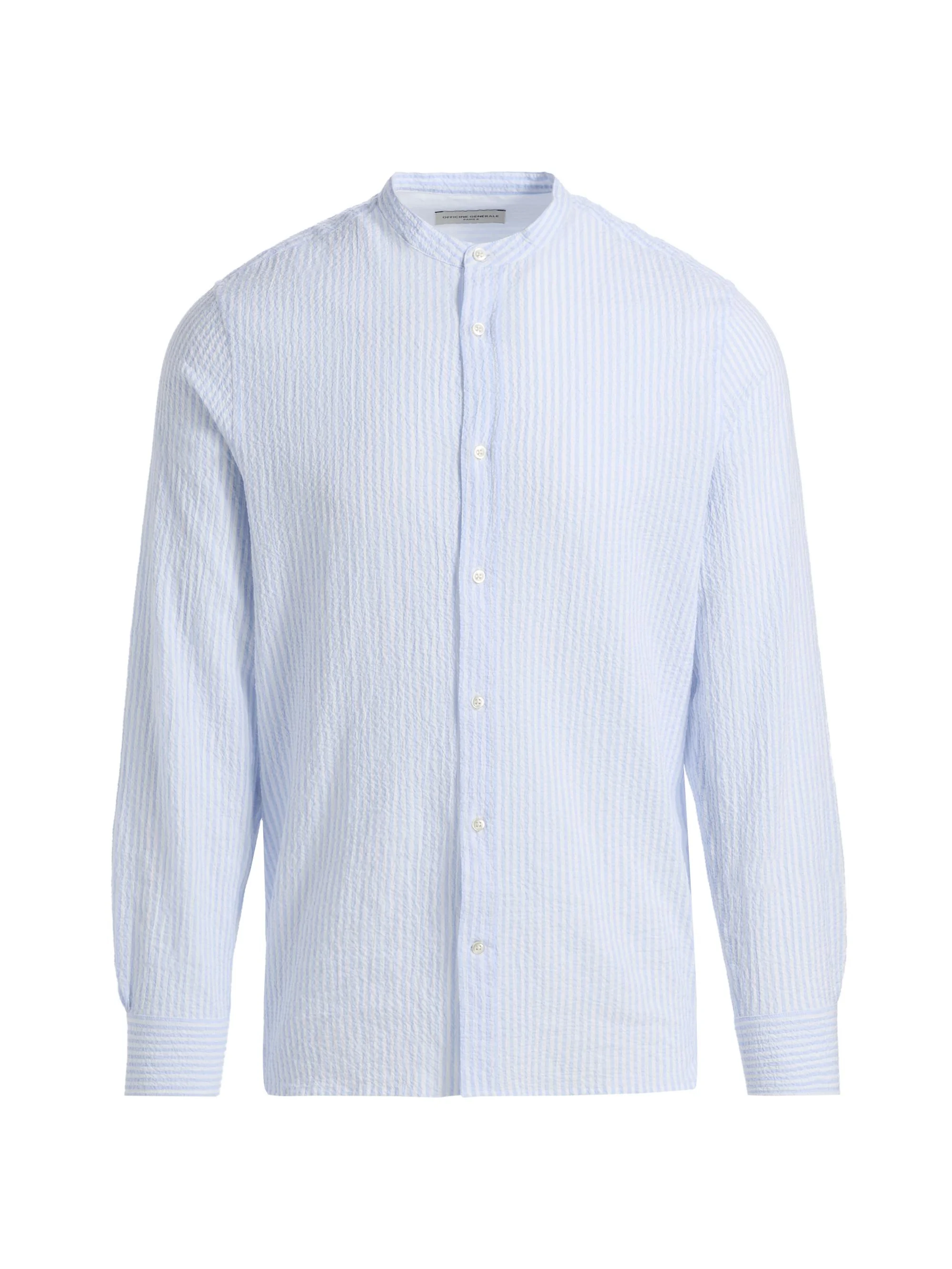 Men Gaston Striped Seersucker Cotton Shirt - White Dream Blue - 1