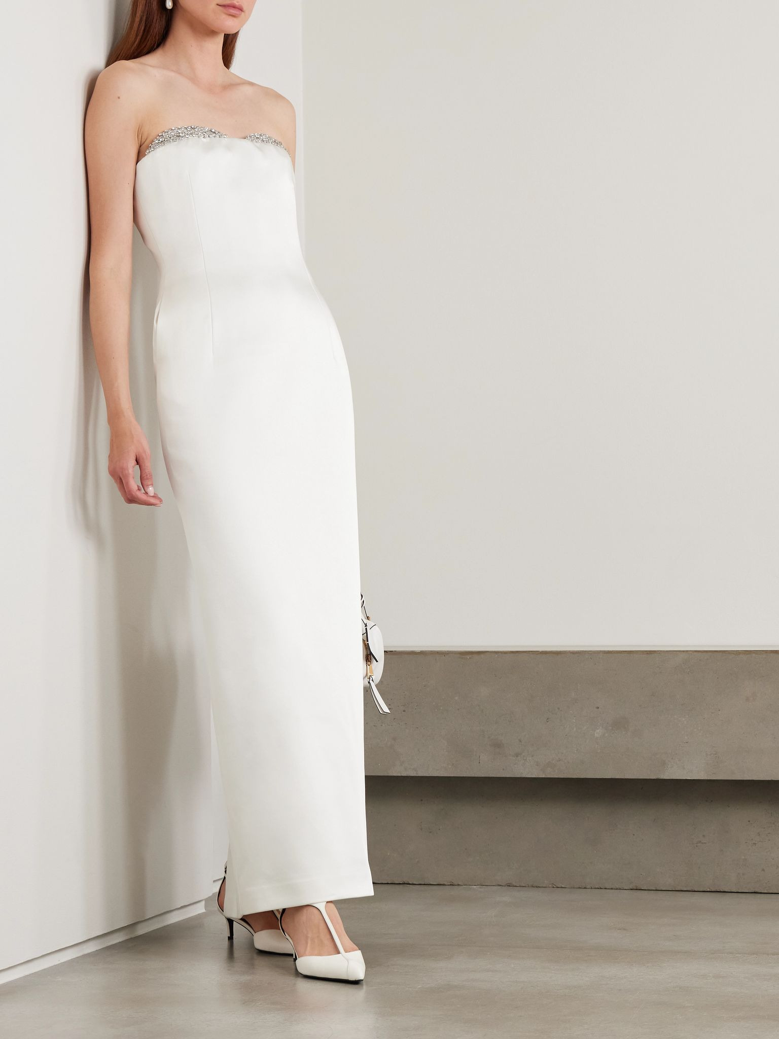 Noele strapless crystal-embellished satin gown White - 2