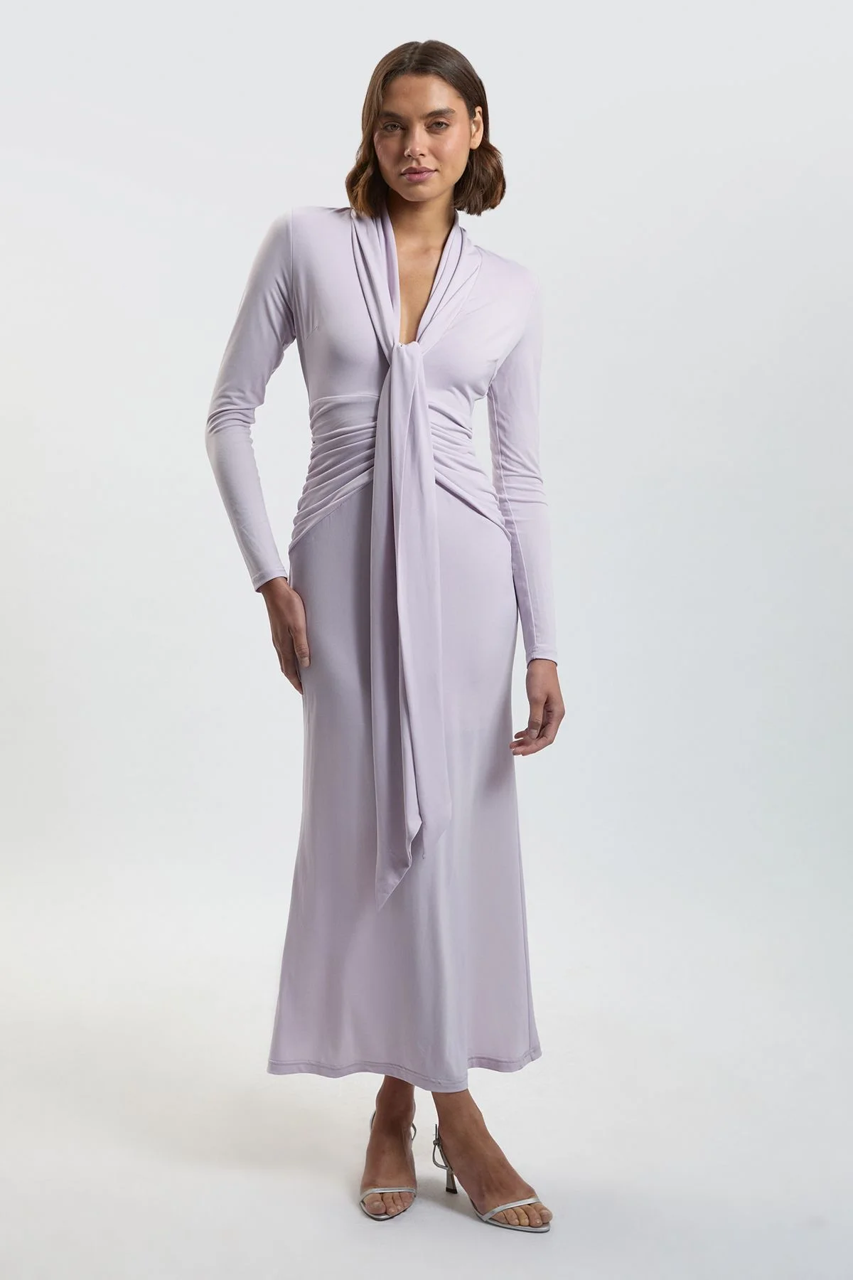 Stretch Crepe Jersey Plunge Neck Maxi Dress - 1