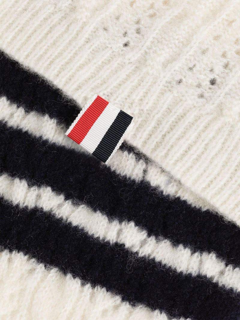 Thom Browne Hairy Silk Cashmere Cable Pointelle 4-Bar Scarf outlook