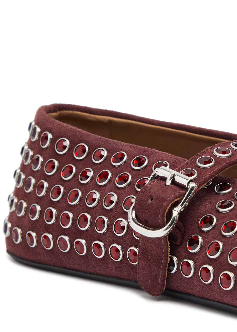 Alaïa Crystal-embellished Suede Ballet Flats - 4