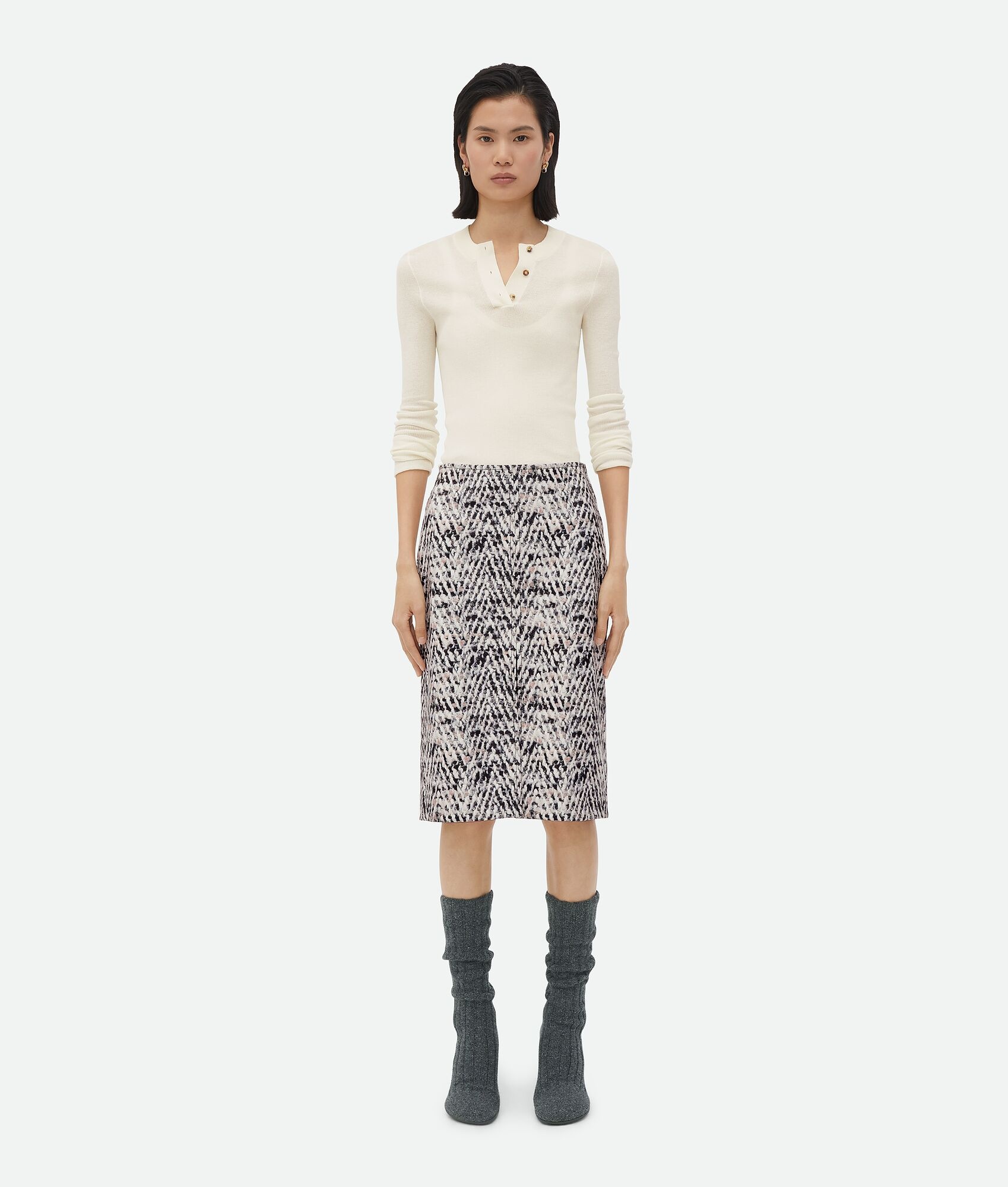 Printed Leather Chevron Skirt - 1
