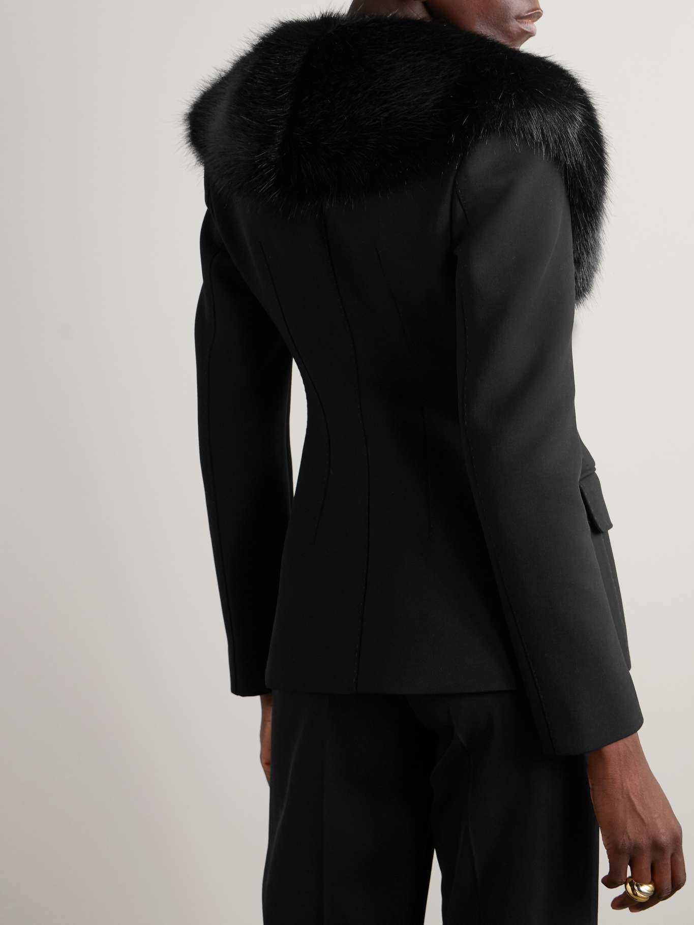 Faux fur-trimmed grain de poudre wool-blend blazer - 3