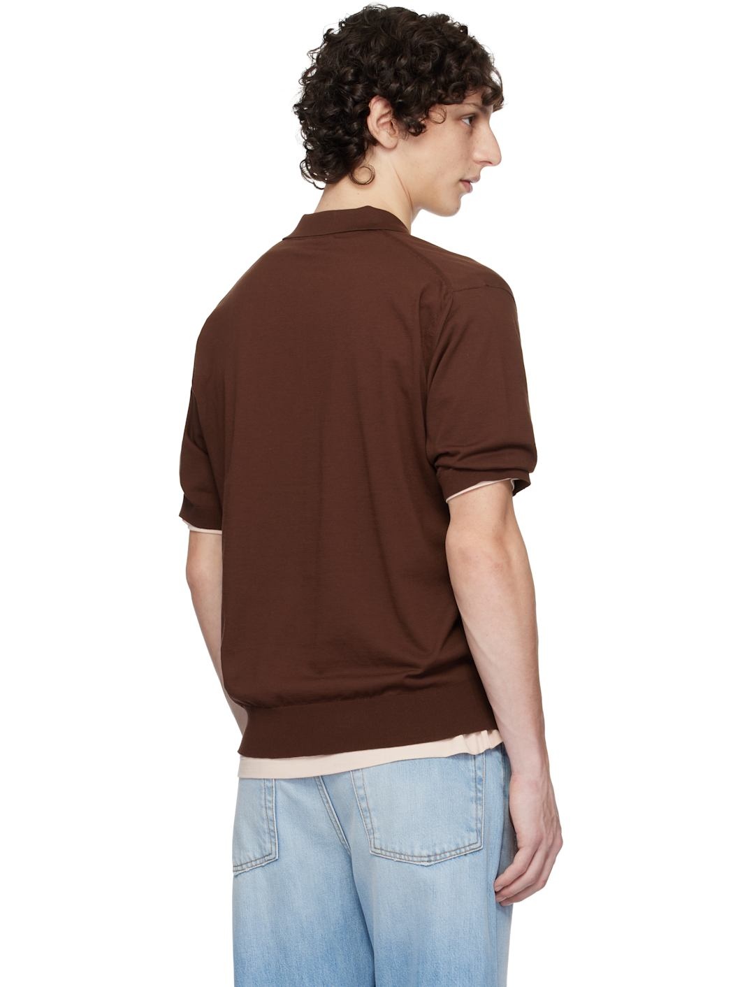 Brown Super High Gauge Cotton Knit Polo - 3