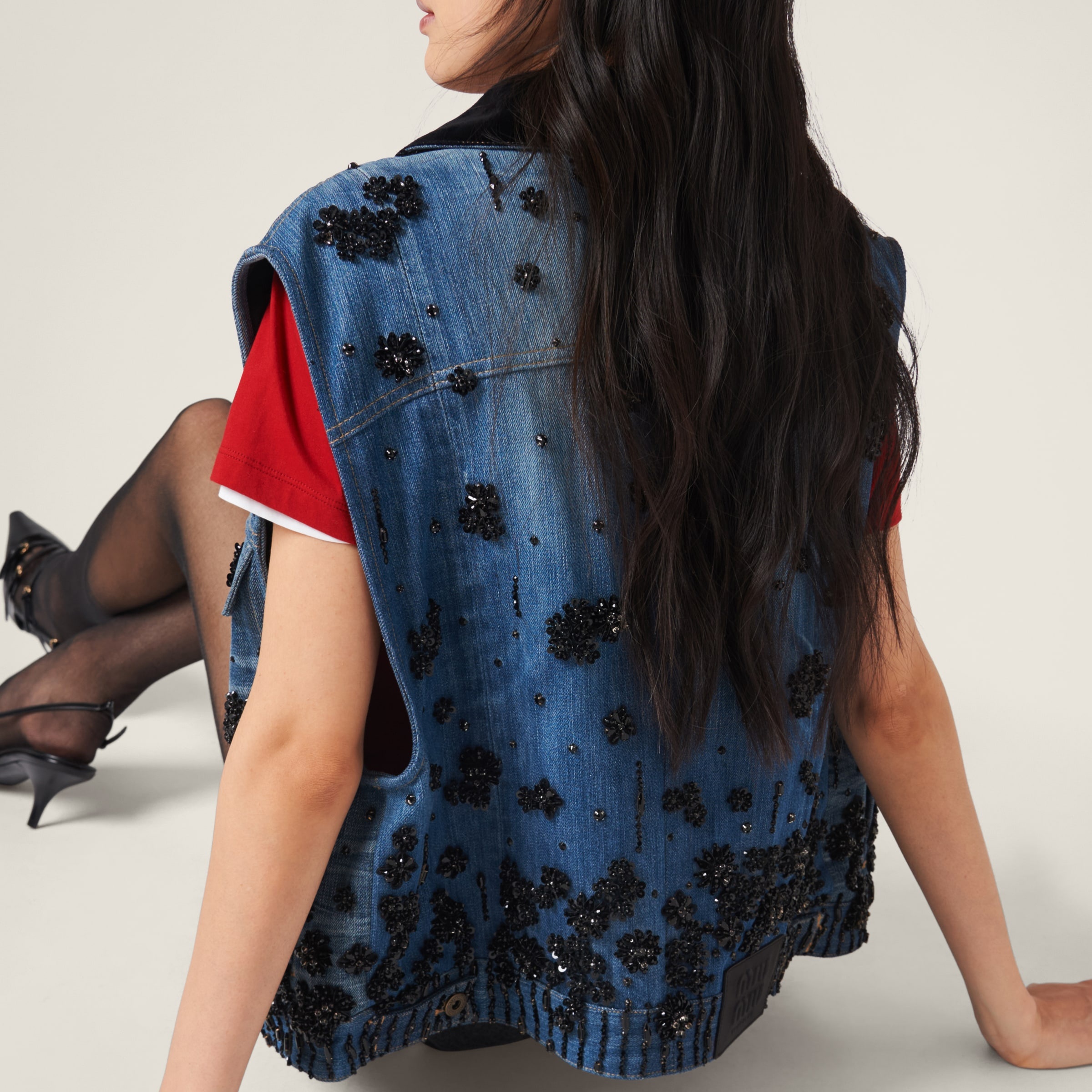 Embellished denim trucker vest - 5