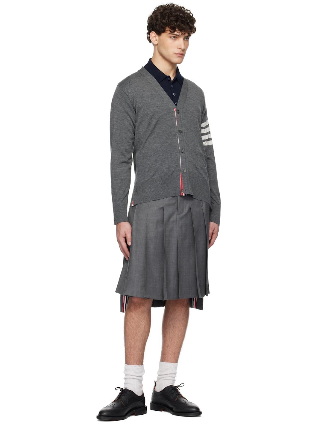 Gray Wool Classic V-Neck Cardigan - 4
