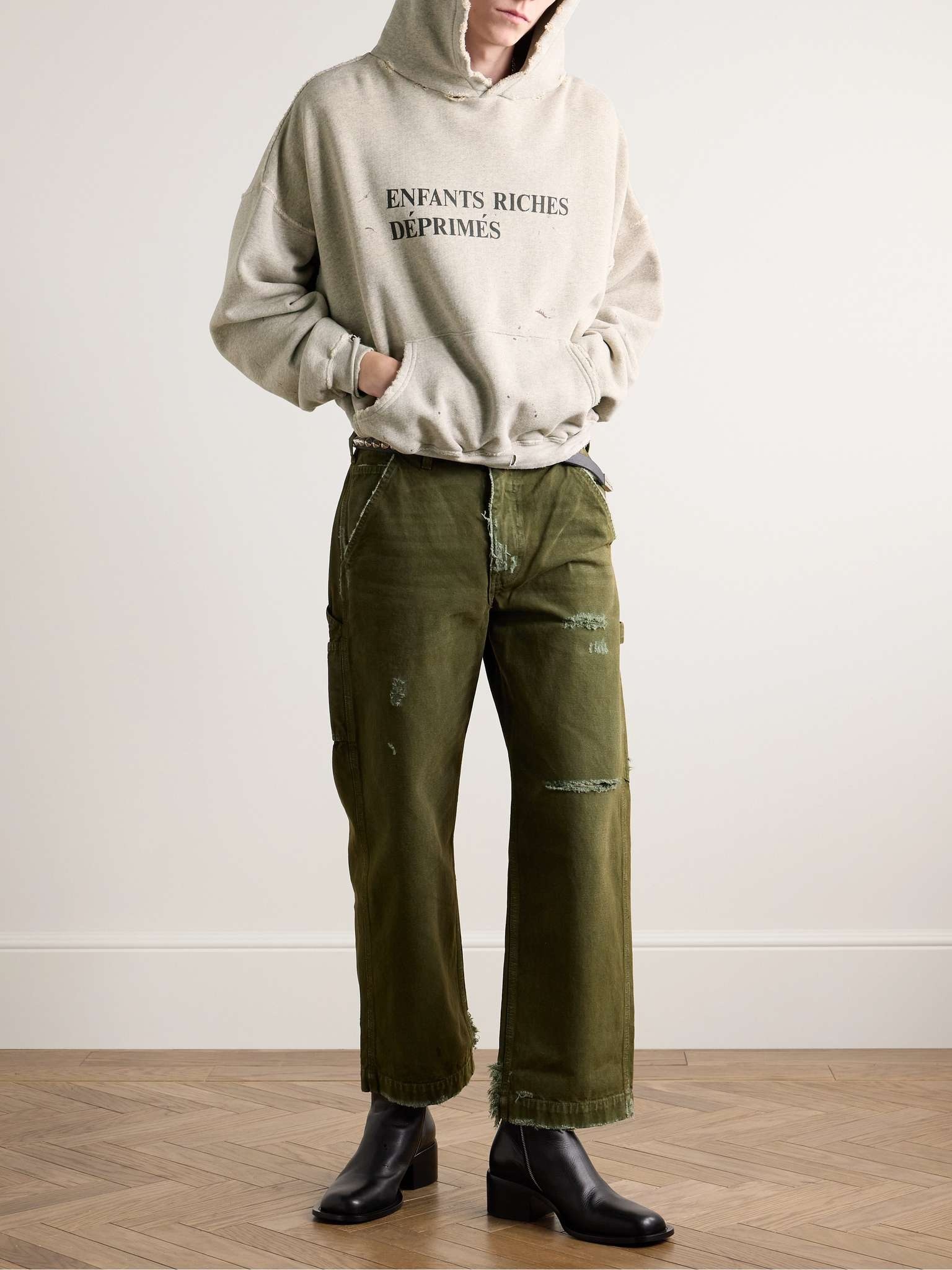 Logo-Print Distressed Cotton-Jersey Hoodie - 2