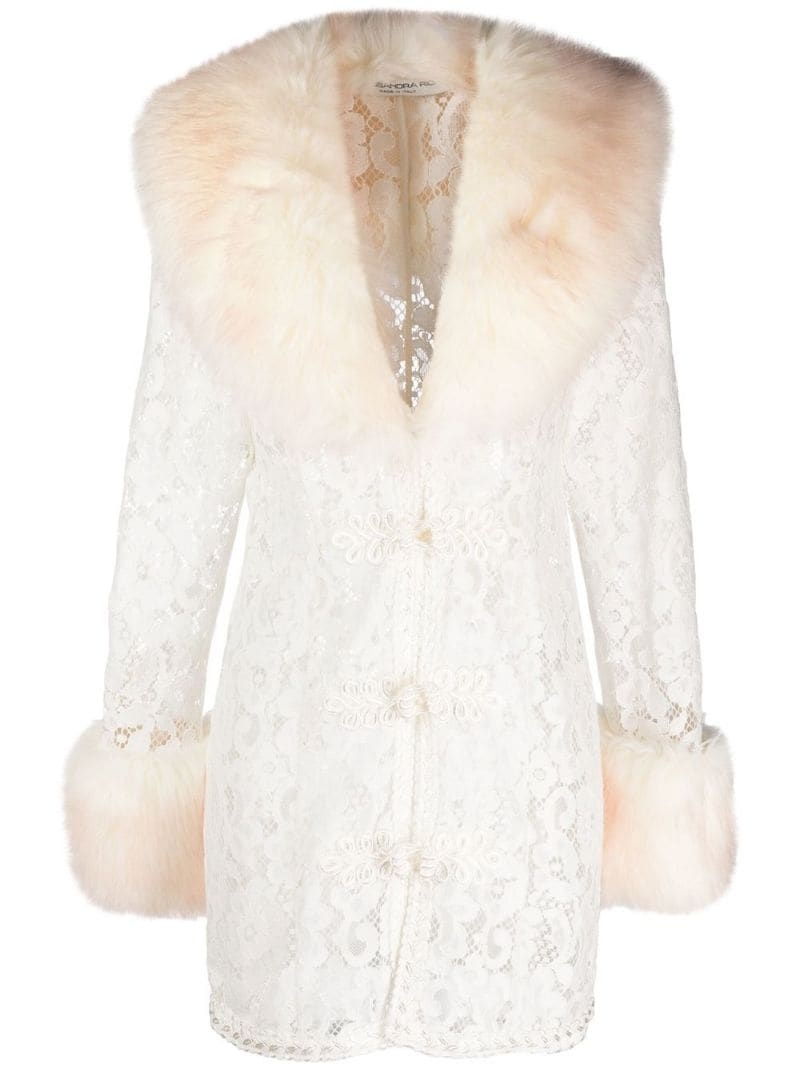 floral-lace faux-fur coat - 1