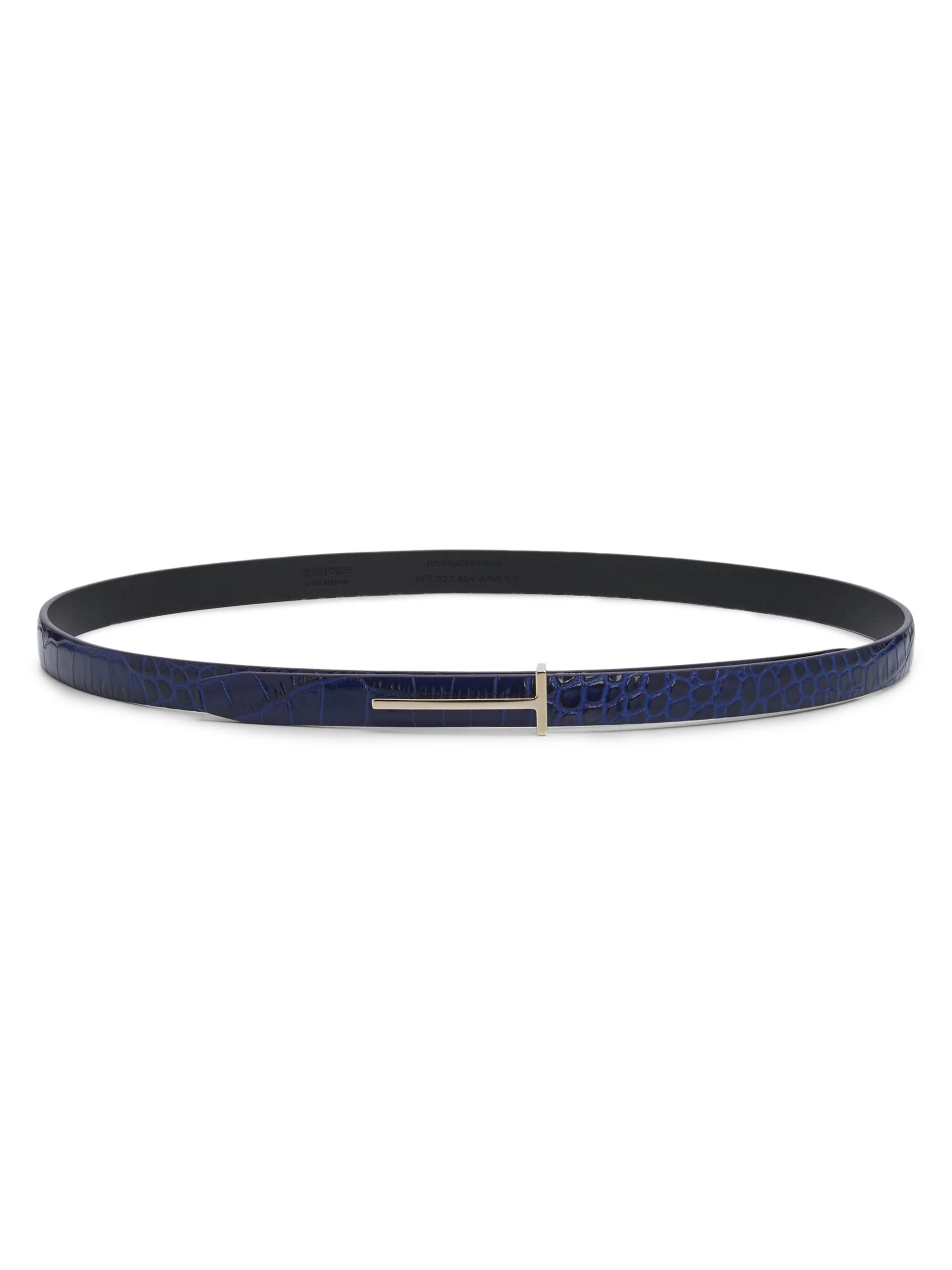 Women's Slim T Crocodile-Embossed Leather Belt - Sea Blue - 1