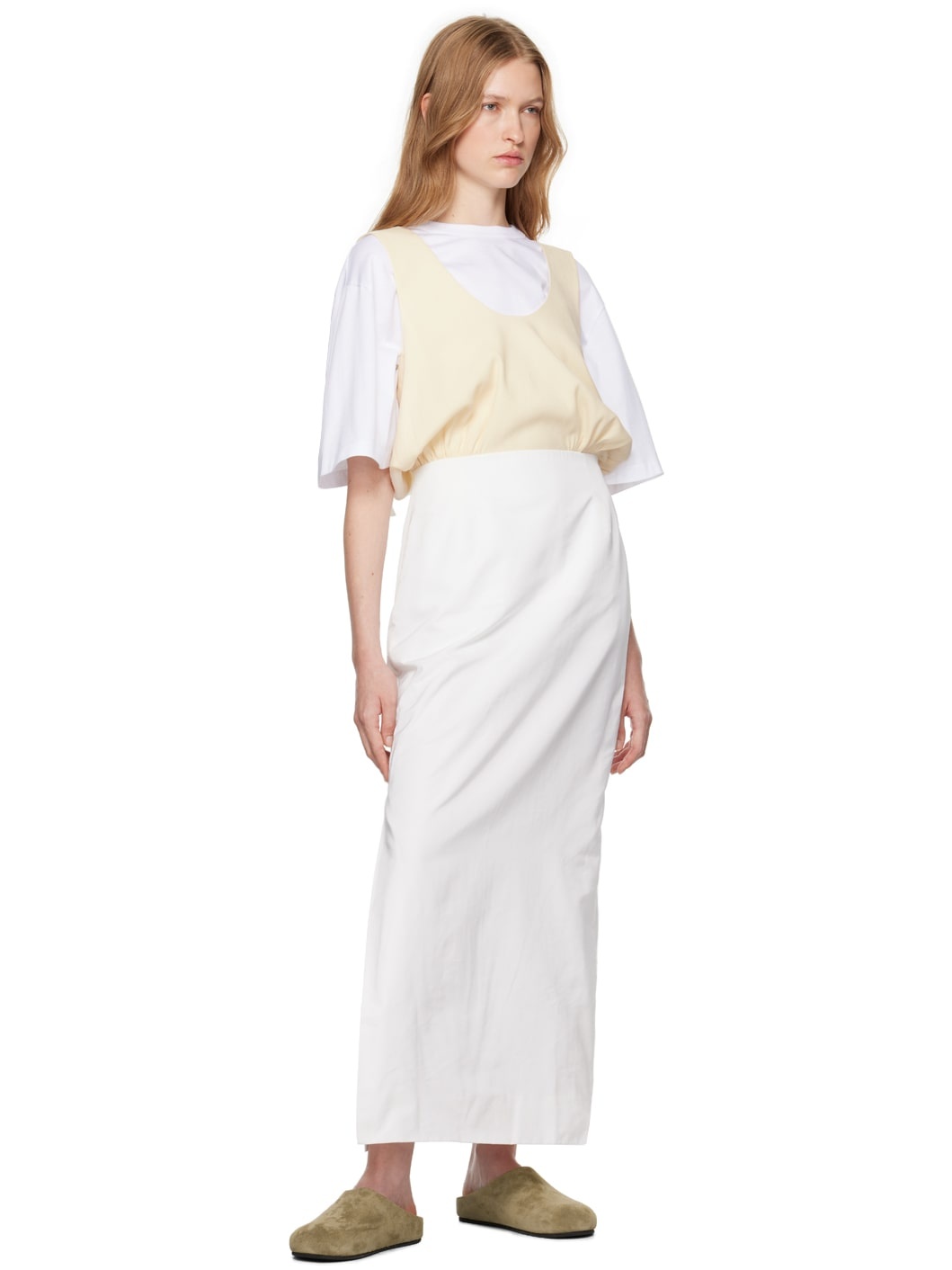 Yellow & White Long Two-Tone Maxi Dress - 5