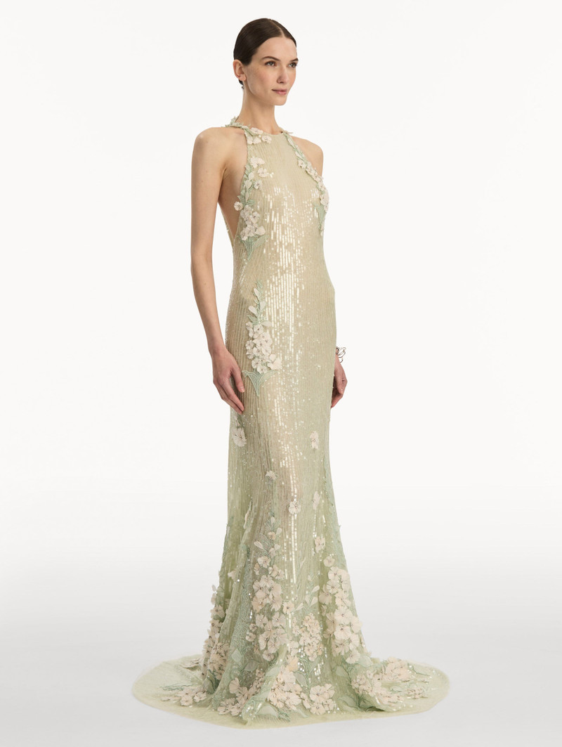 FOXGLOVE EMBROIDERED SEQUIN TULLE GOWN 4