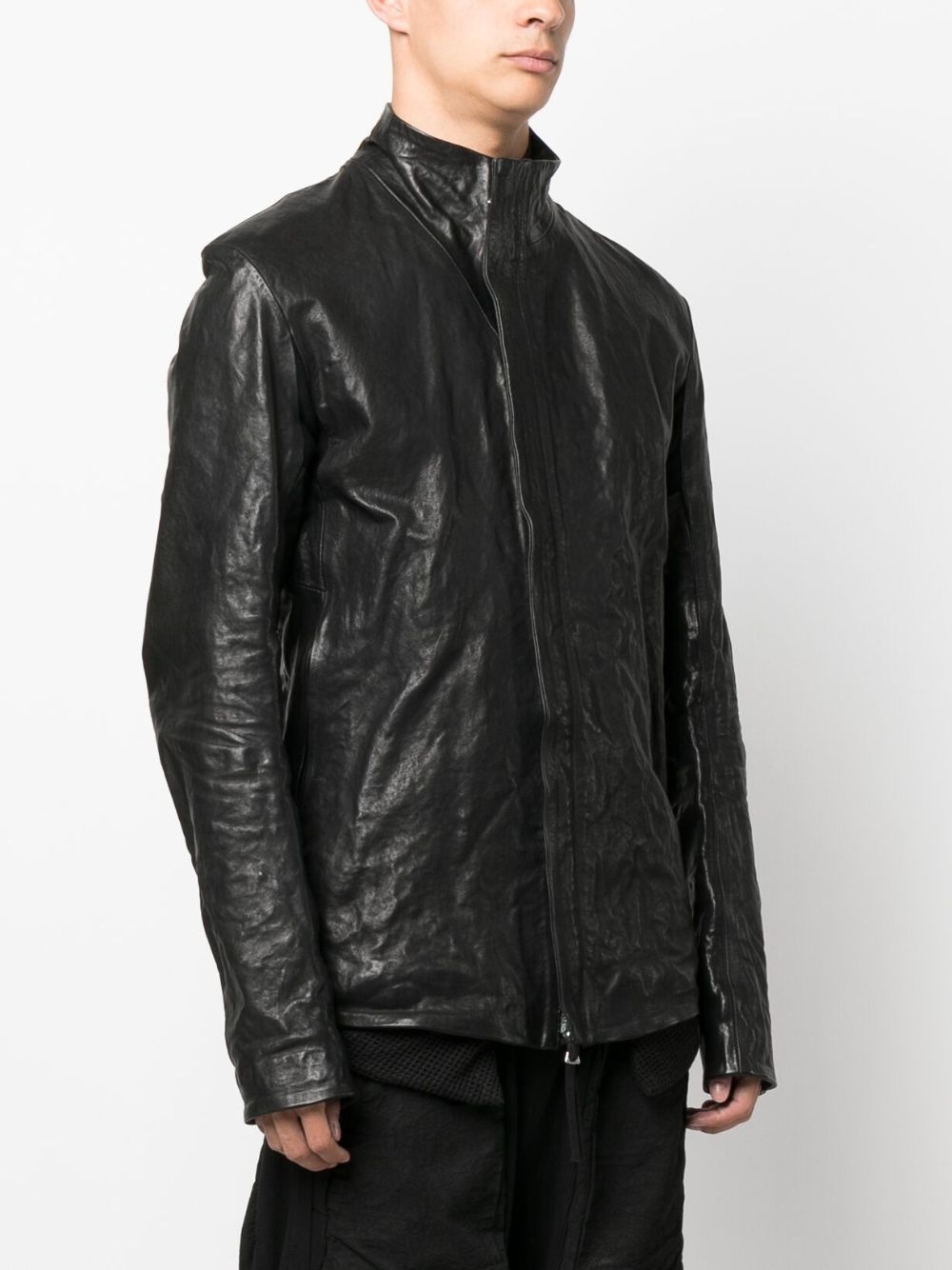 brushed high-neck leather jacket - 3