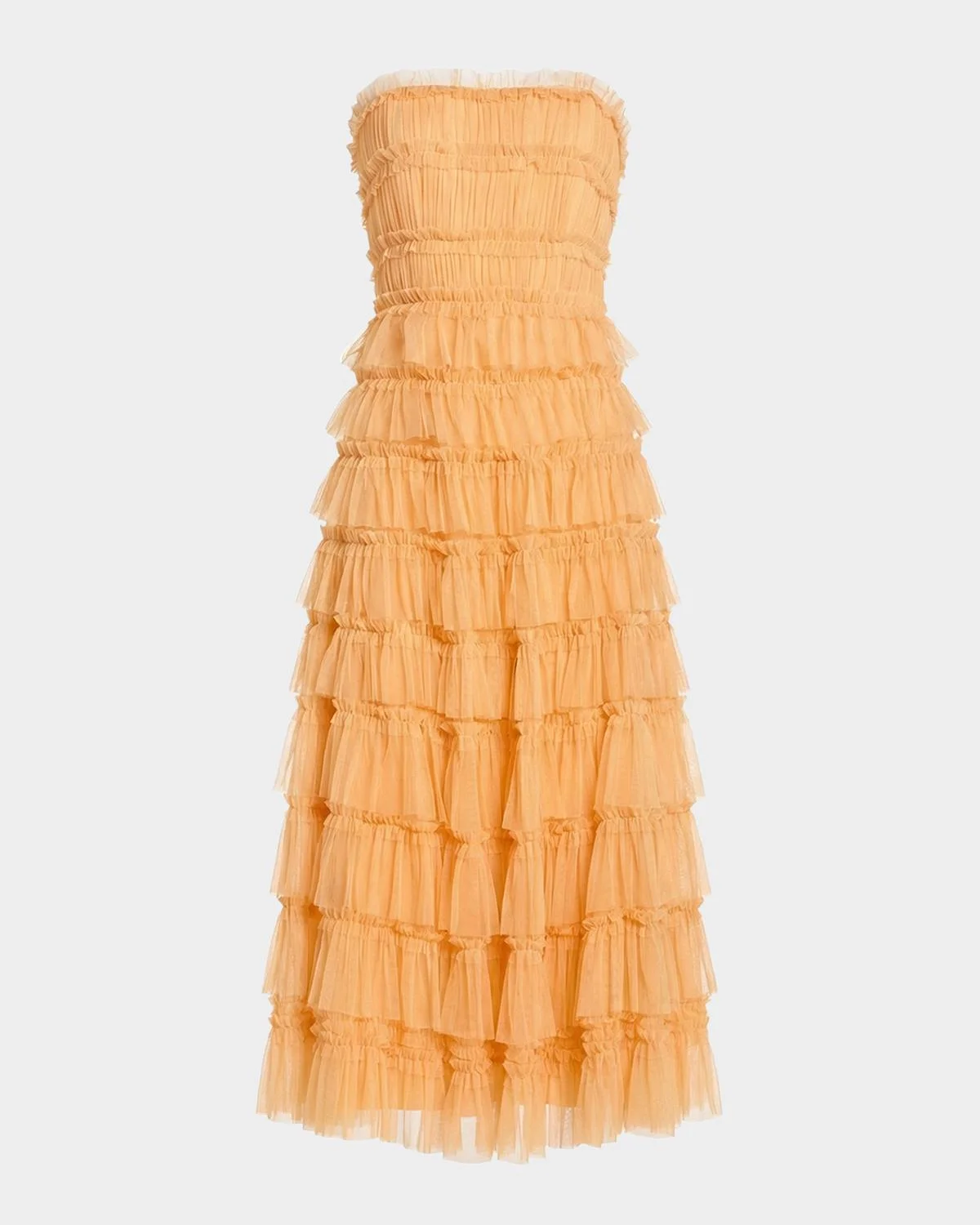 Mesh Ruffled Strapless Midi-Dress - 1