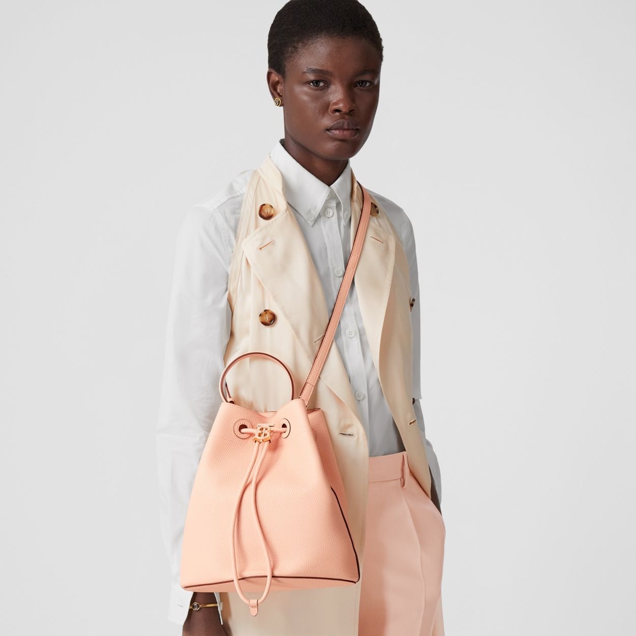 Small Grainy Leather TB Bucket Bag - 9