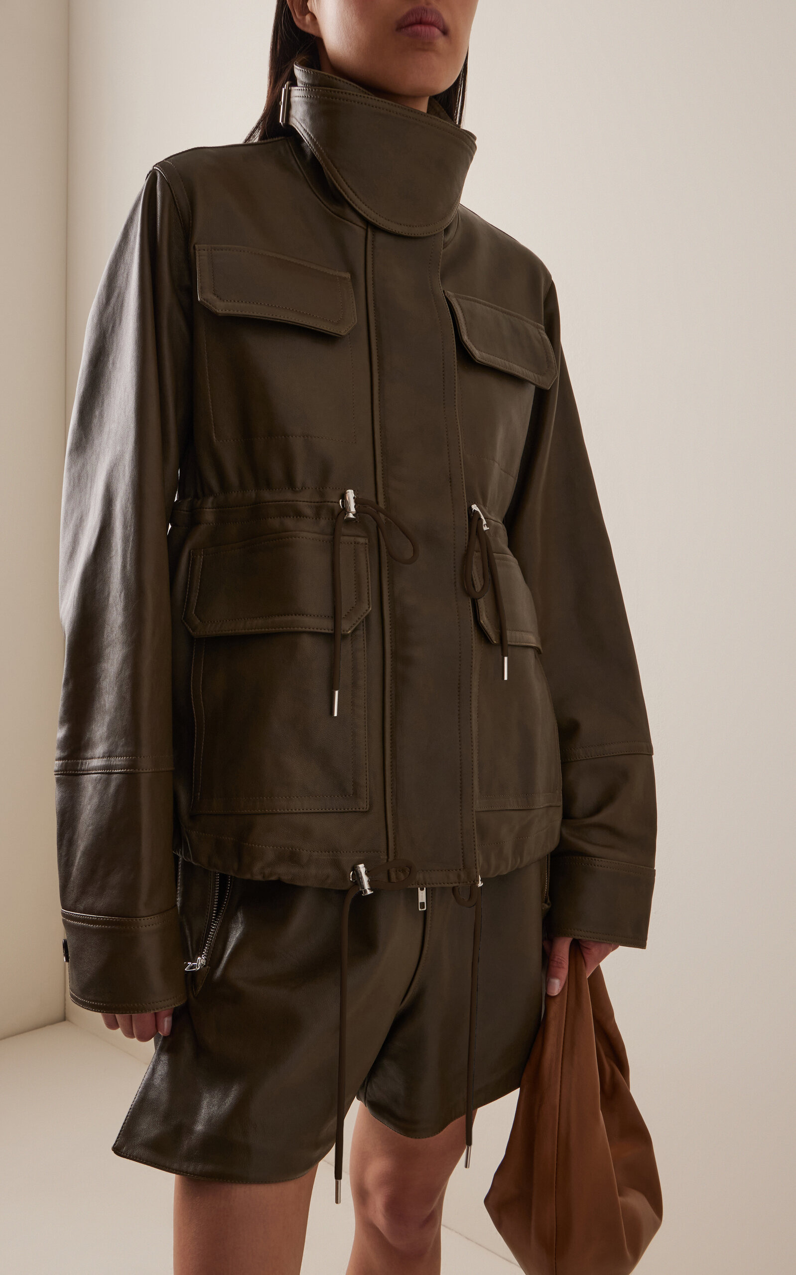 Leather Military Jacket olive - 2