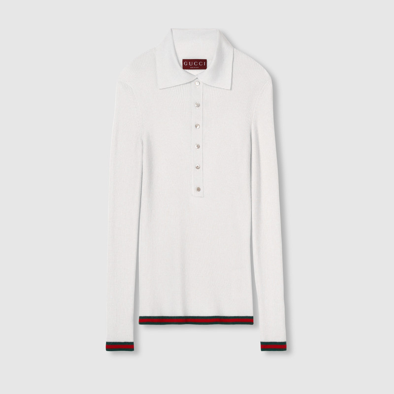 Cashmere and silk polo top with Web - 1