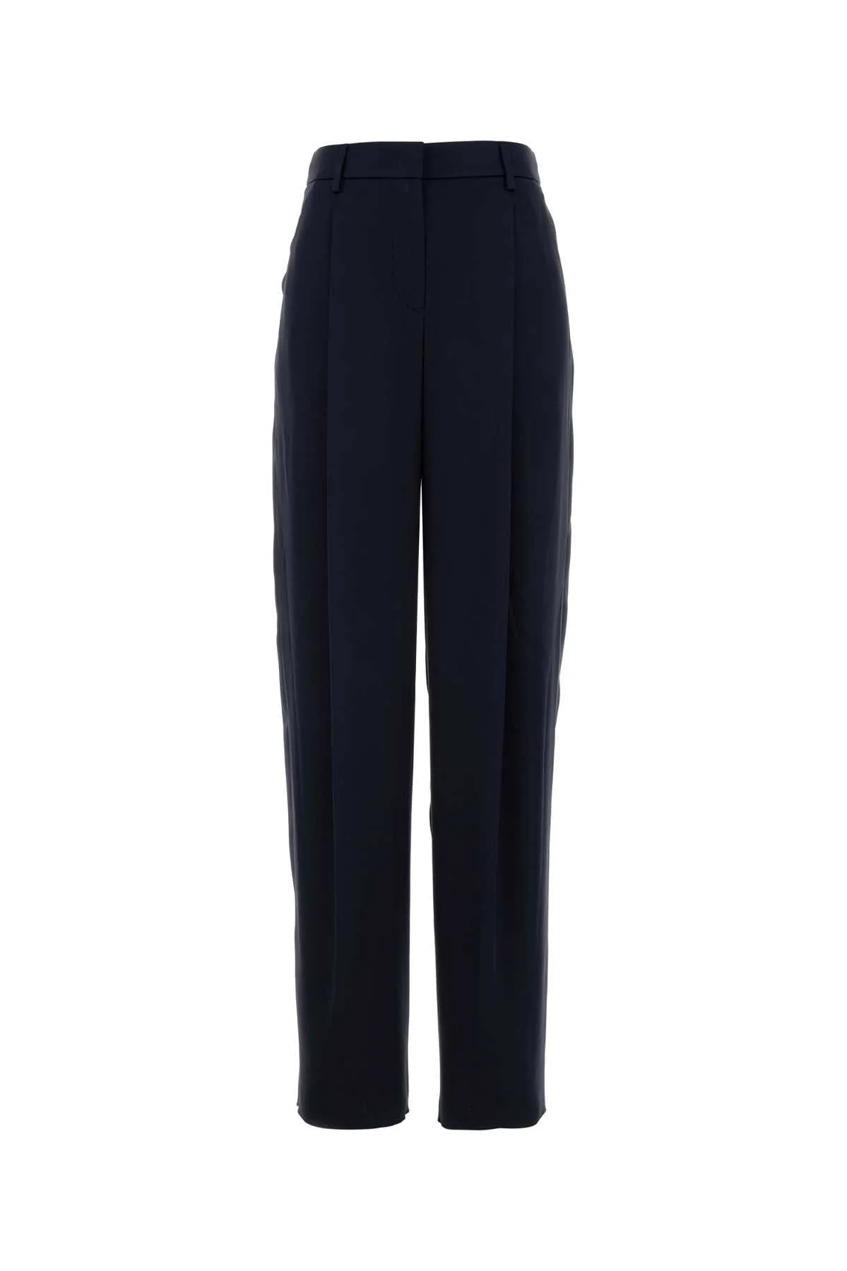 Navy Blue Satin Wide-Leg Pant Blu Exterior: Silk Pantaloni - 1