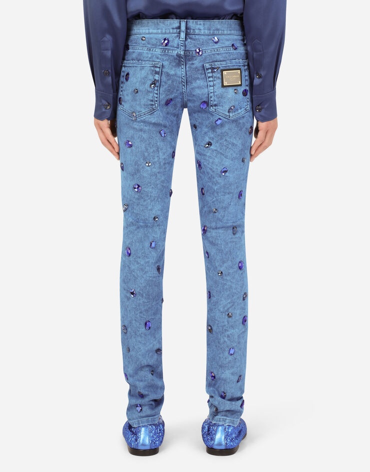 Over-dyed skinny stretch jeans with crystals - 3