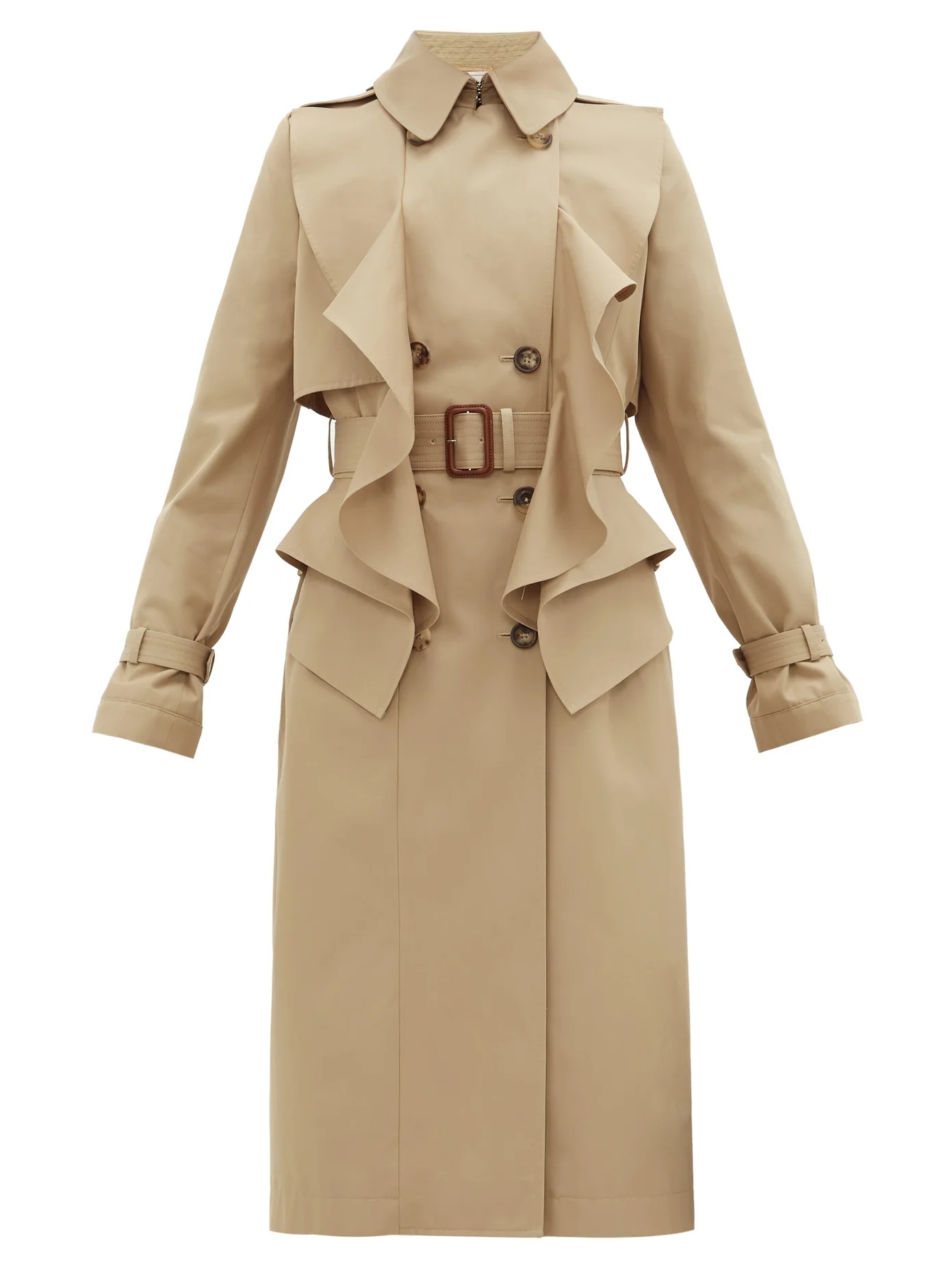 Double-breasted ruffled gabardine trench coat - 1