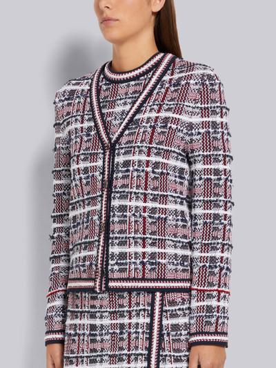 Thom Browne Multicolor Hairline Madras Check Jacquard Stripe Inlay V-Neck Cardigan outlook