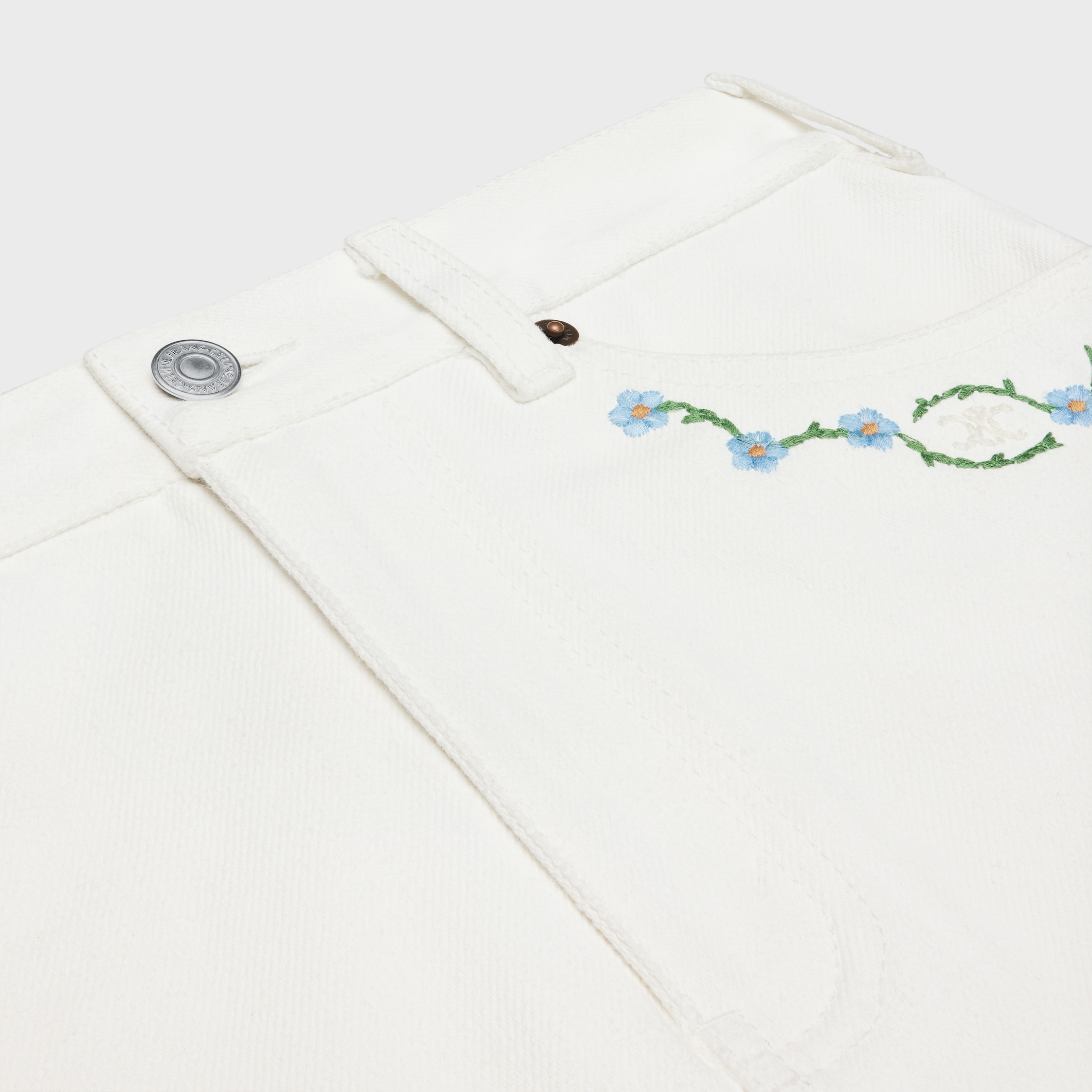 embroidered mini skirt in raw wash white denim - 3