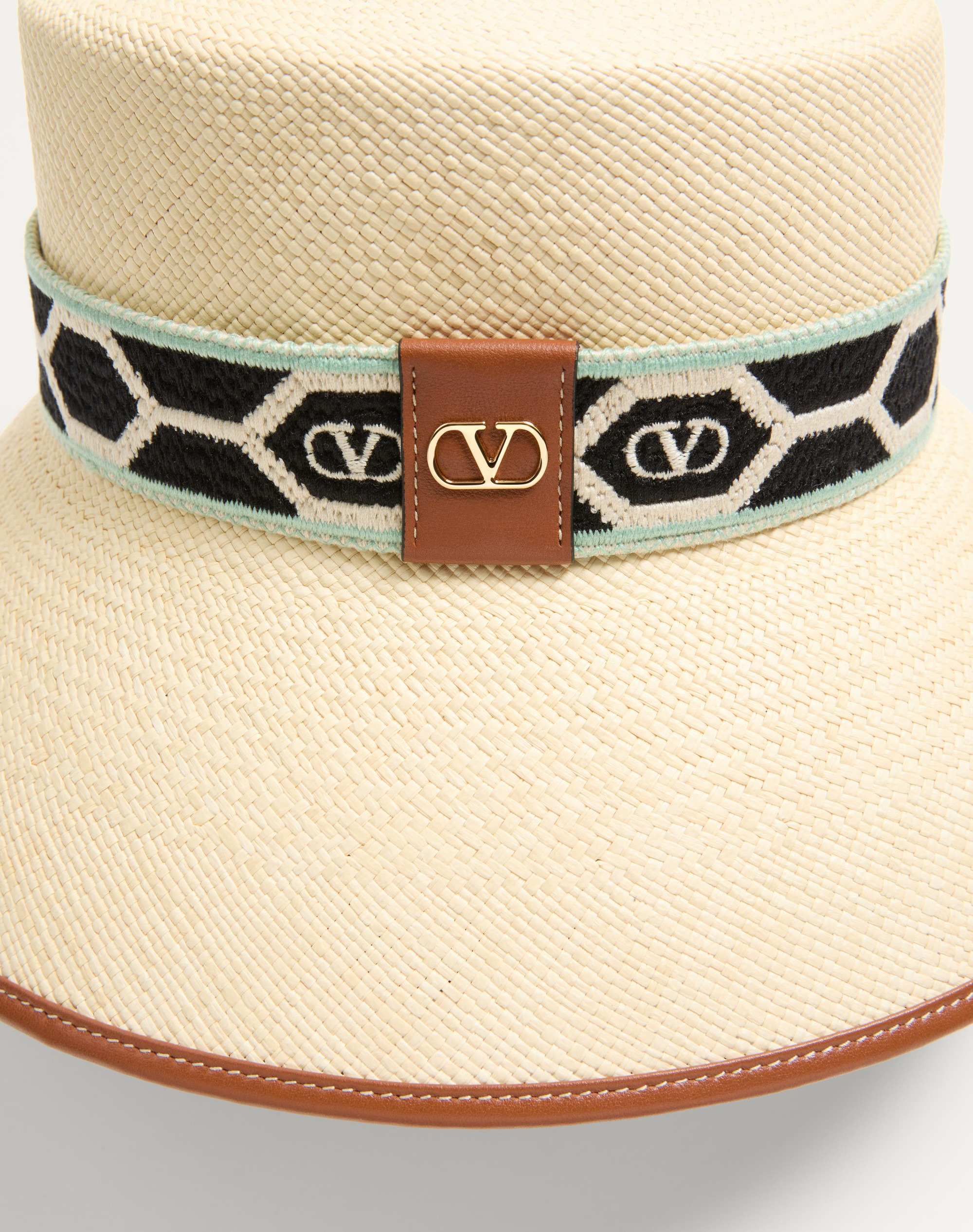 ANTIBES STRAW BUCKET HAT WITH LEATHER TRIM AND DIAMOND PATTERN RIBBON - 5