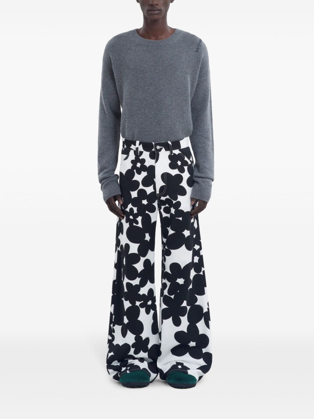floral-print gabardine trousers - 3