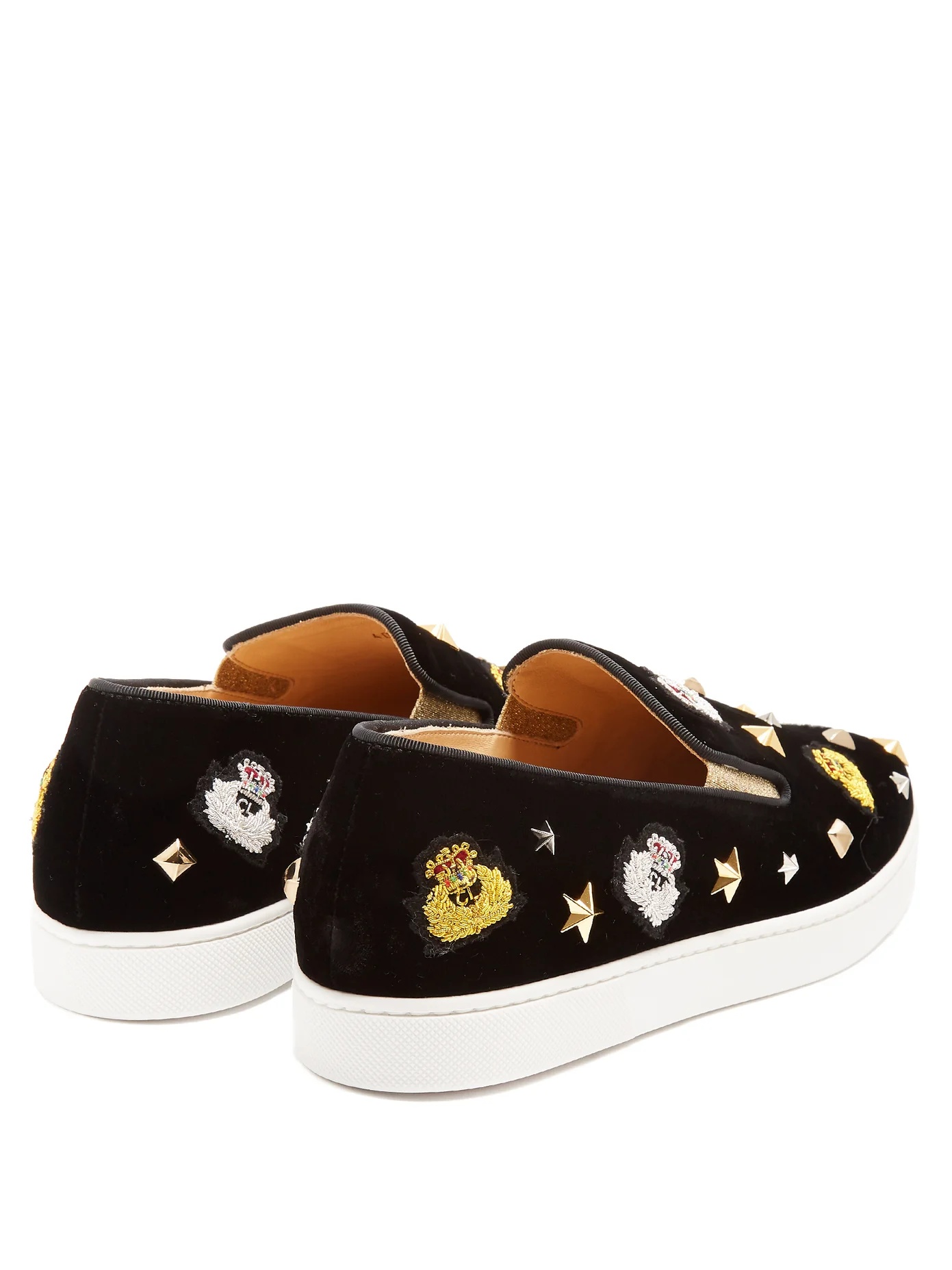 Miss Academy crest-embroidered velvet trainers - 4