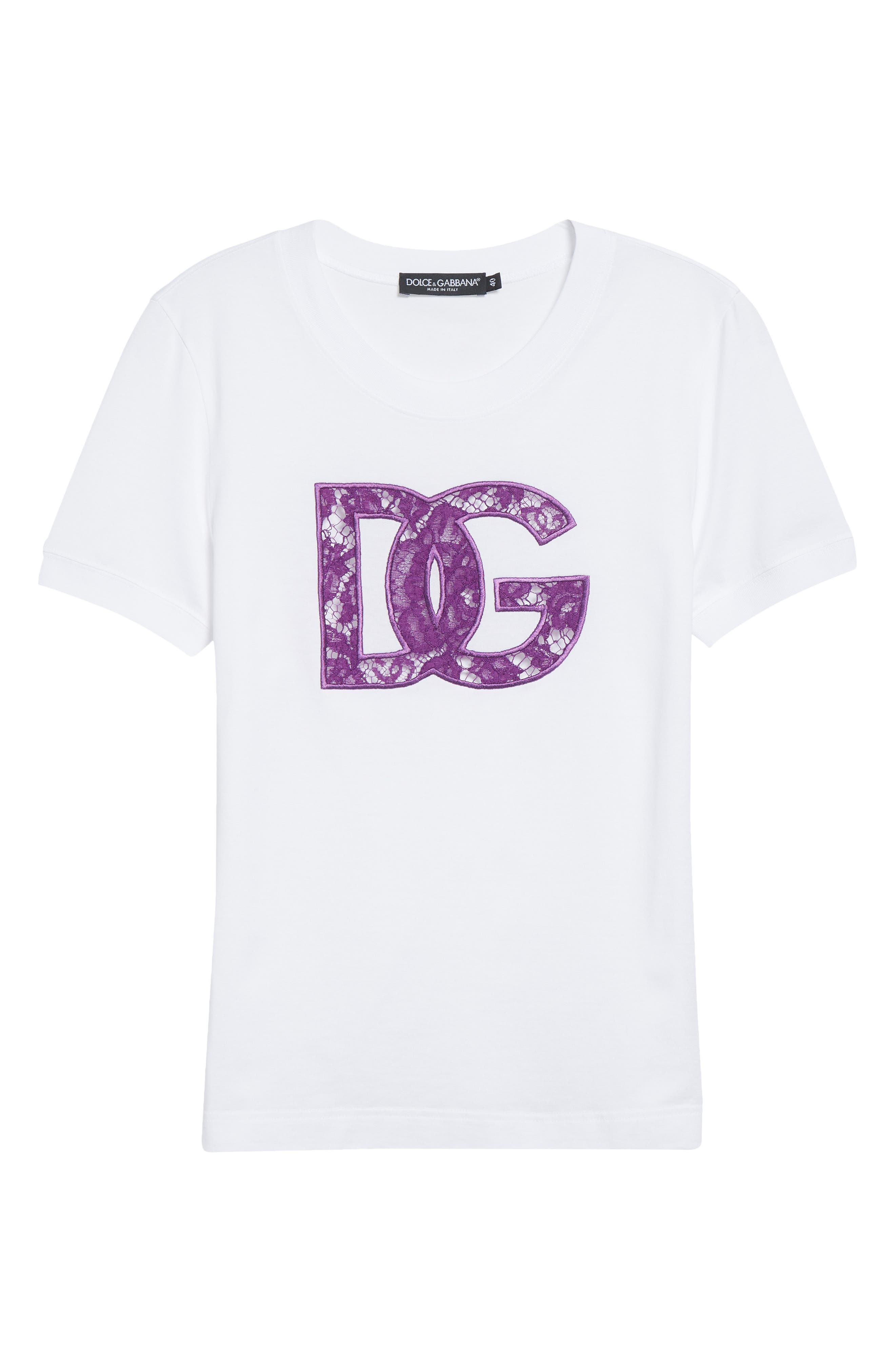 Dolce&Gabbana Lace Inset Jersey Logo T-Shirt in W0800 Bianco Ottico at Nordstrom - 1