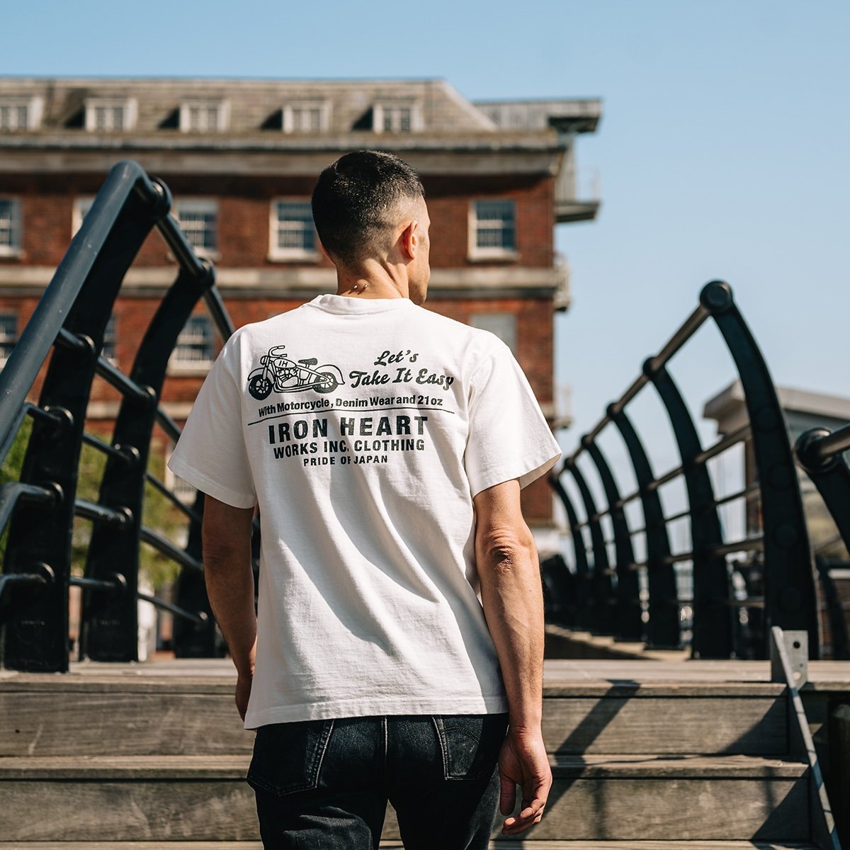 IHT-2404-WHT 7.5oz Printed Loopwheel Crew Neck T-Shirt - White - 4