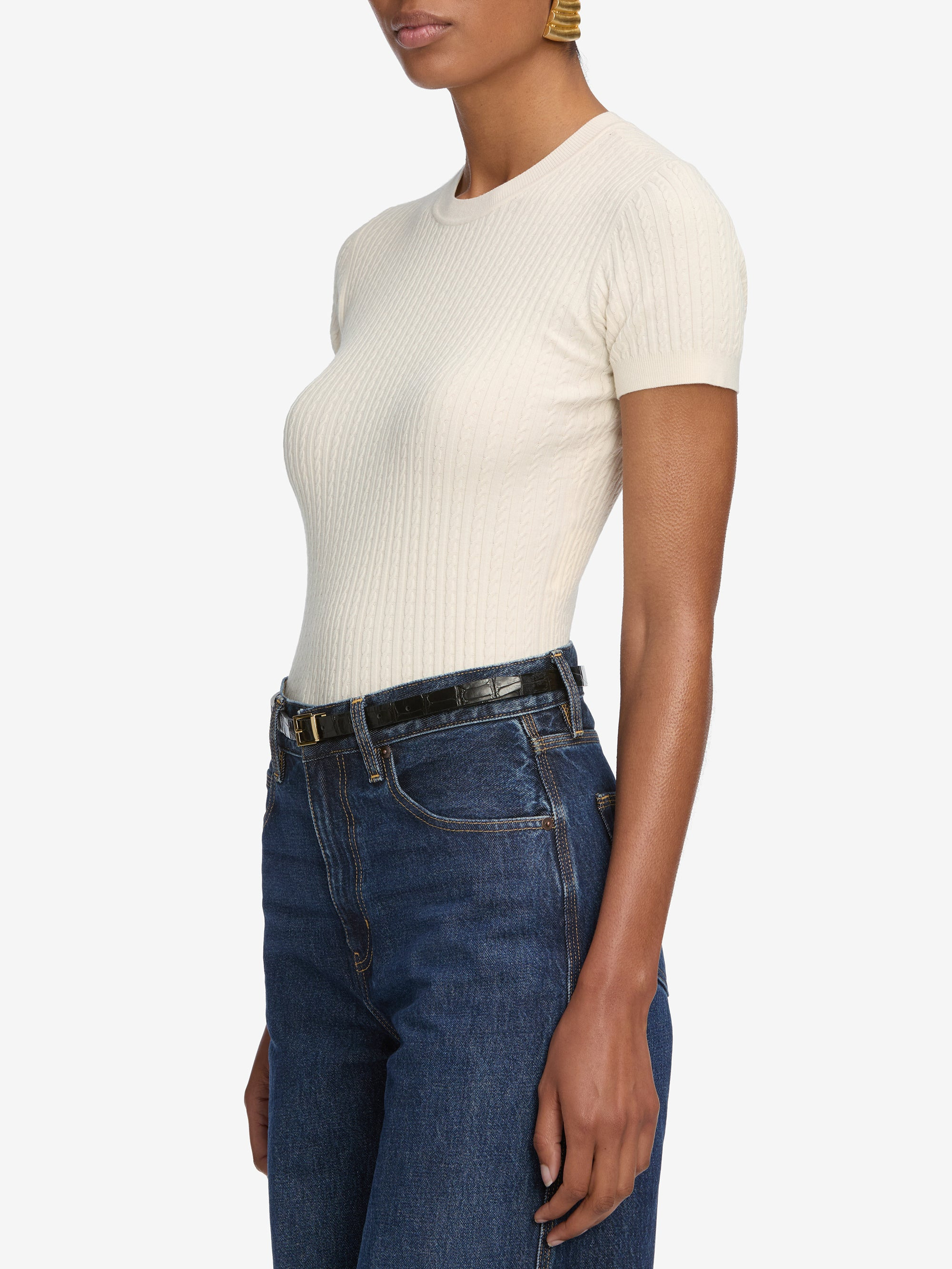 The Fine Cable Tee in Cream - 5